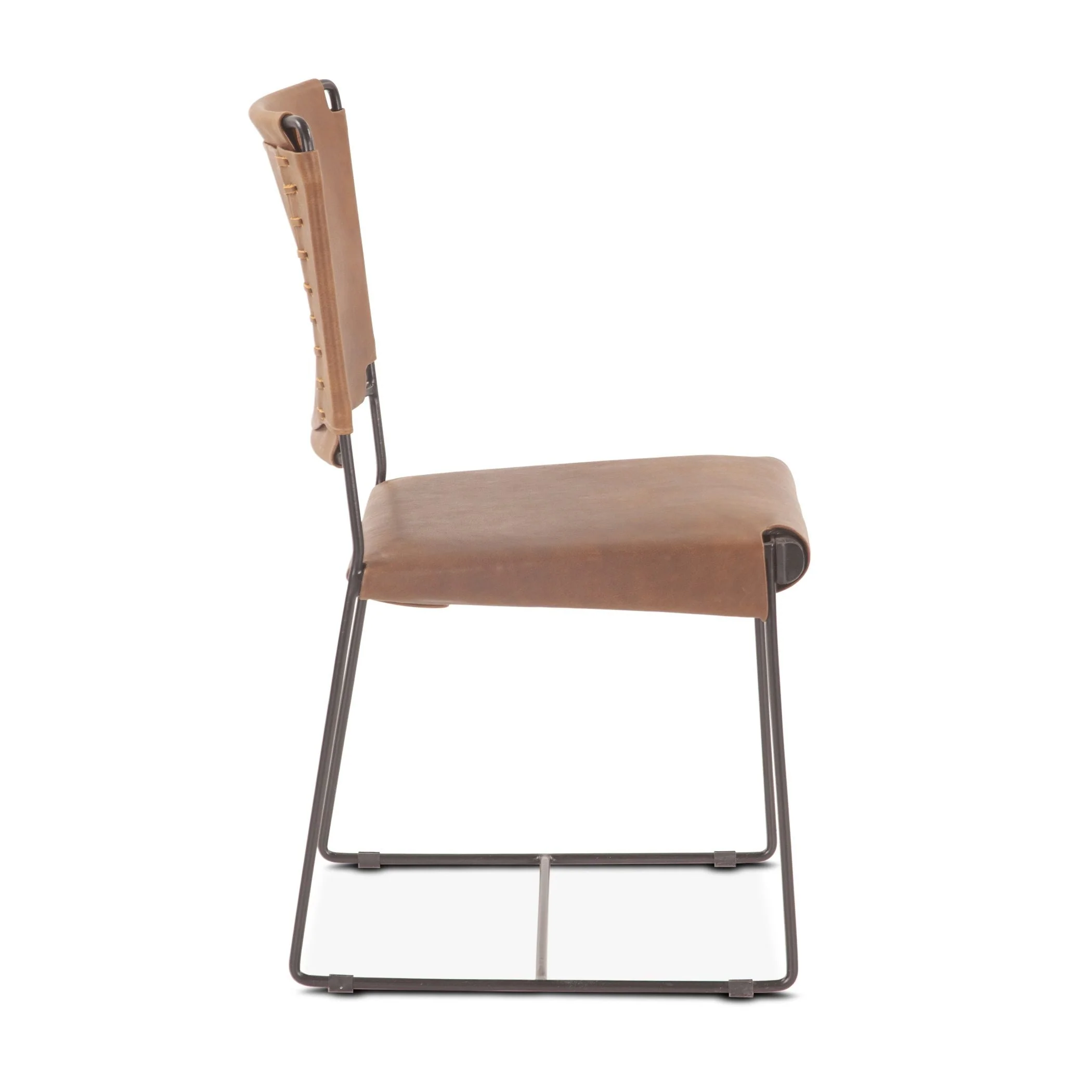 New York 18" Dining Chair in Brown Buffalo Leather and Iron - Image 3