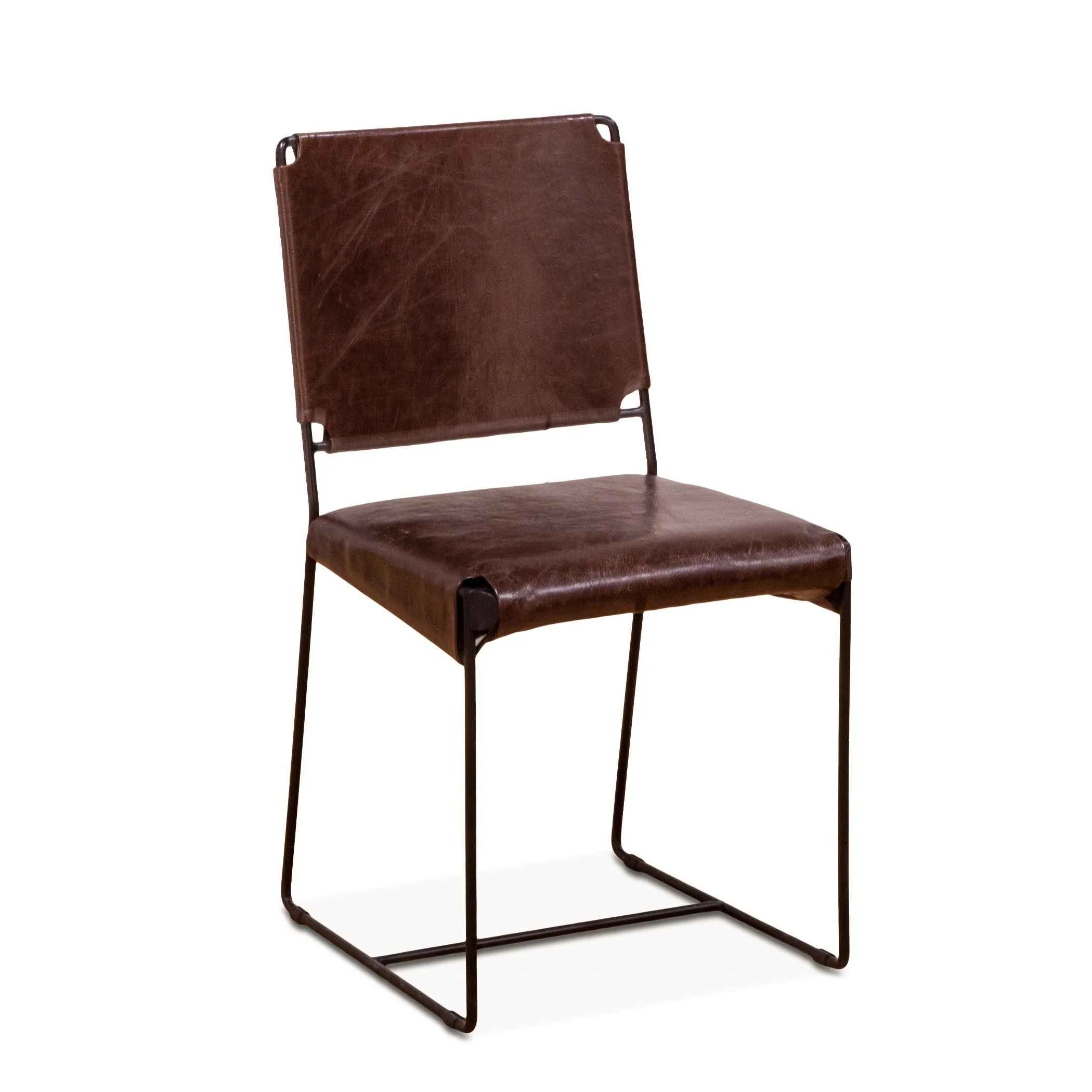 New York 18" Dining Chair in Chocolate Leather and Iron, Set of 2