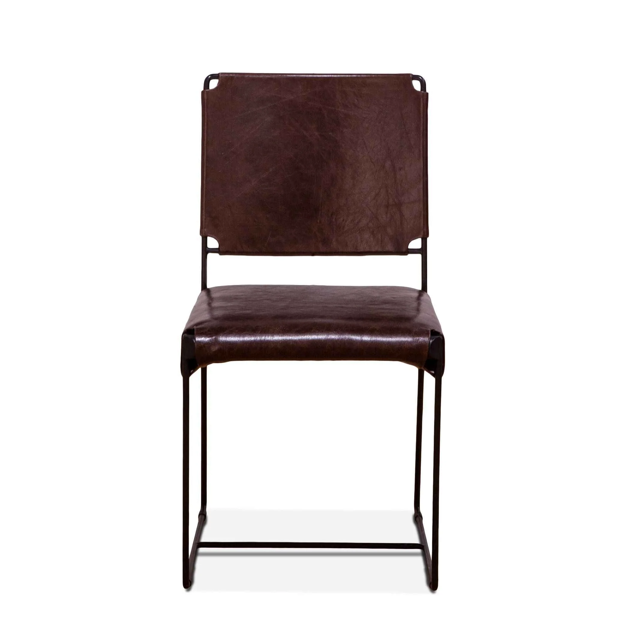 New York 18" Dining Chair in Chocolate Leather and Iron, Set of 2 - Image 2