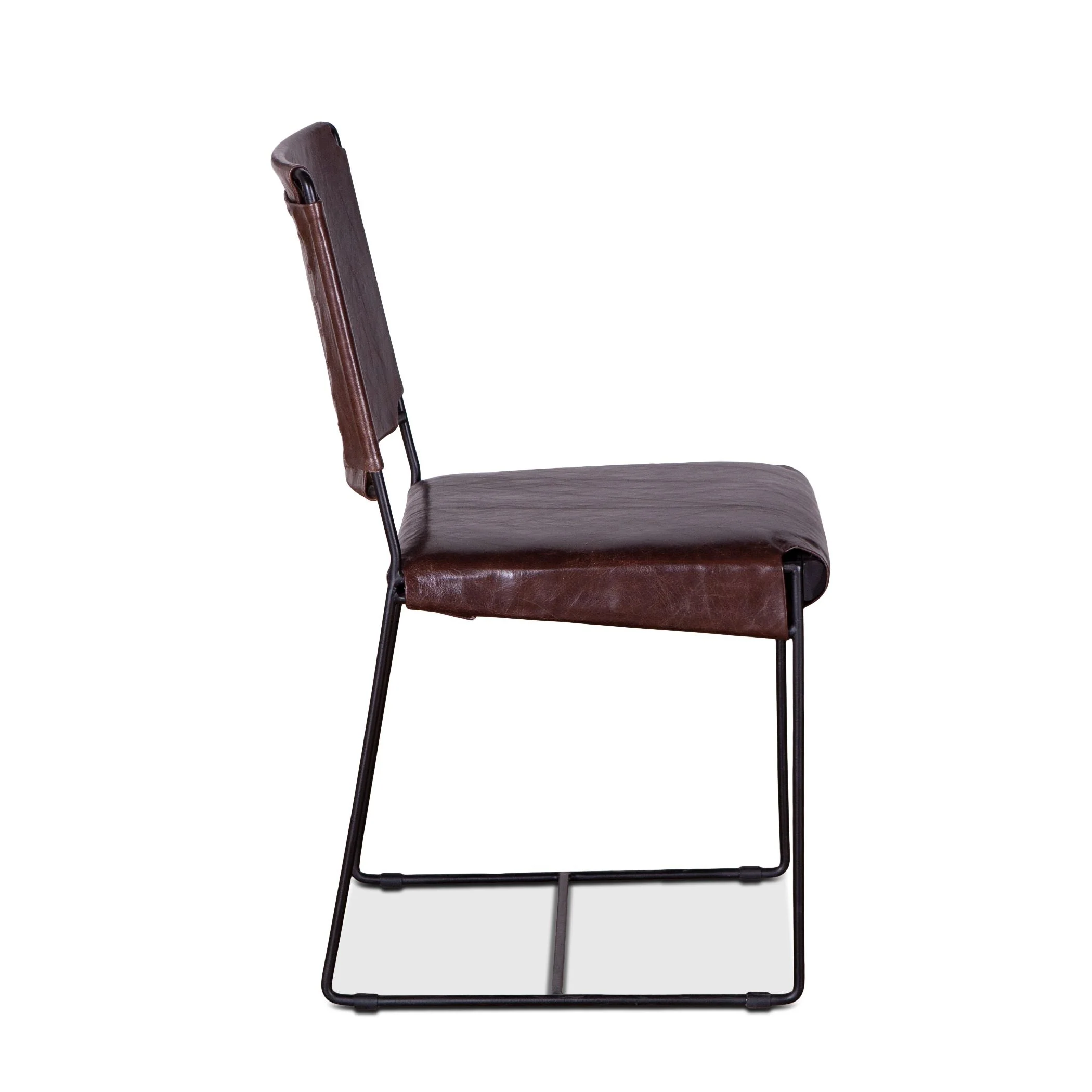 New York 18" Dining Chair in Chocolate Leather and Iron, Set of 2 - Image 3