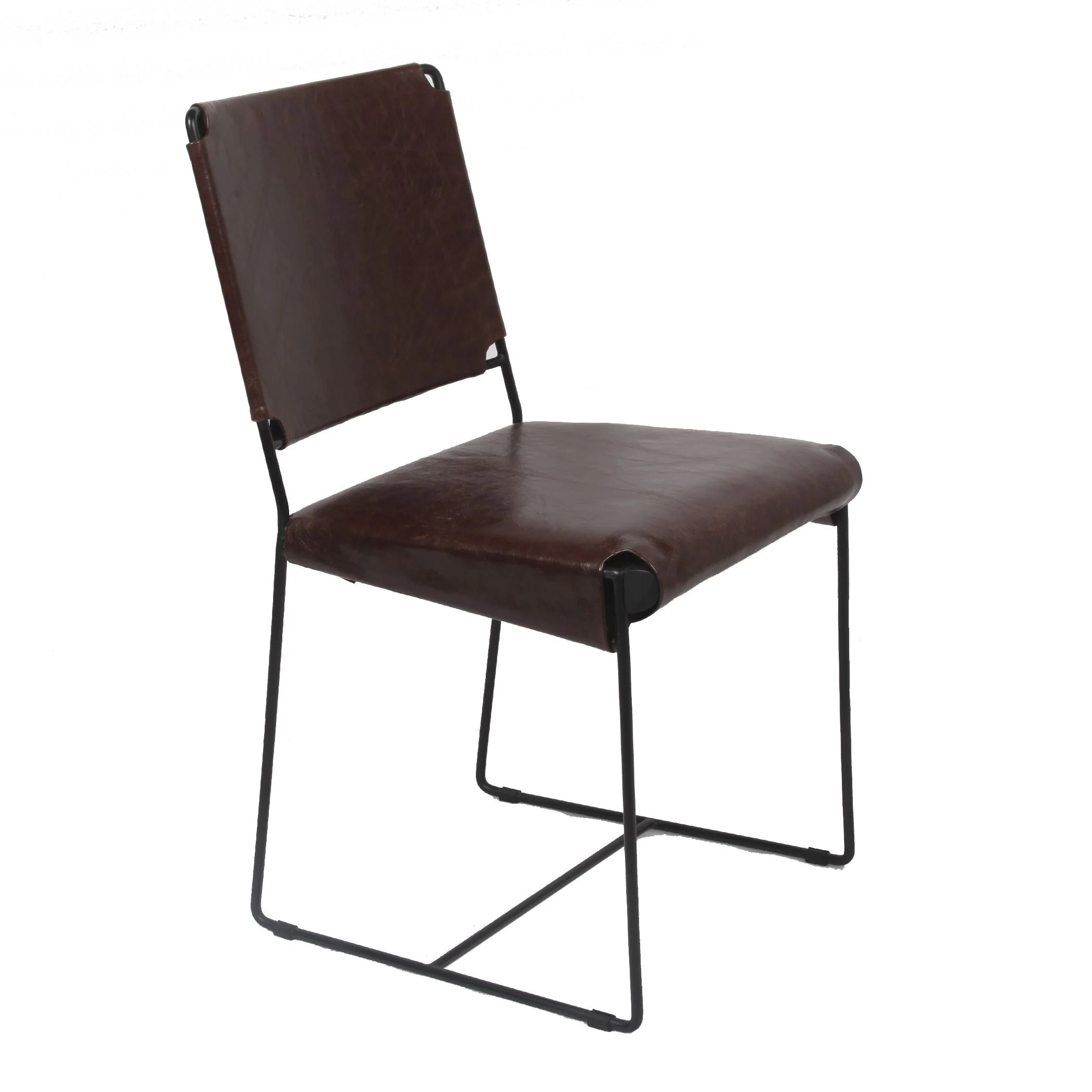 New York 18" Dining Chair in Chocolate Leather and Iron, Set of 2 - Image 4
