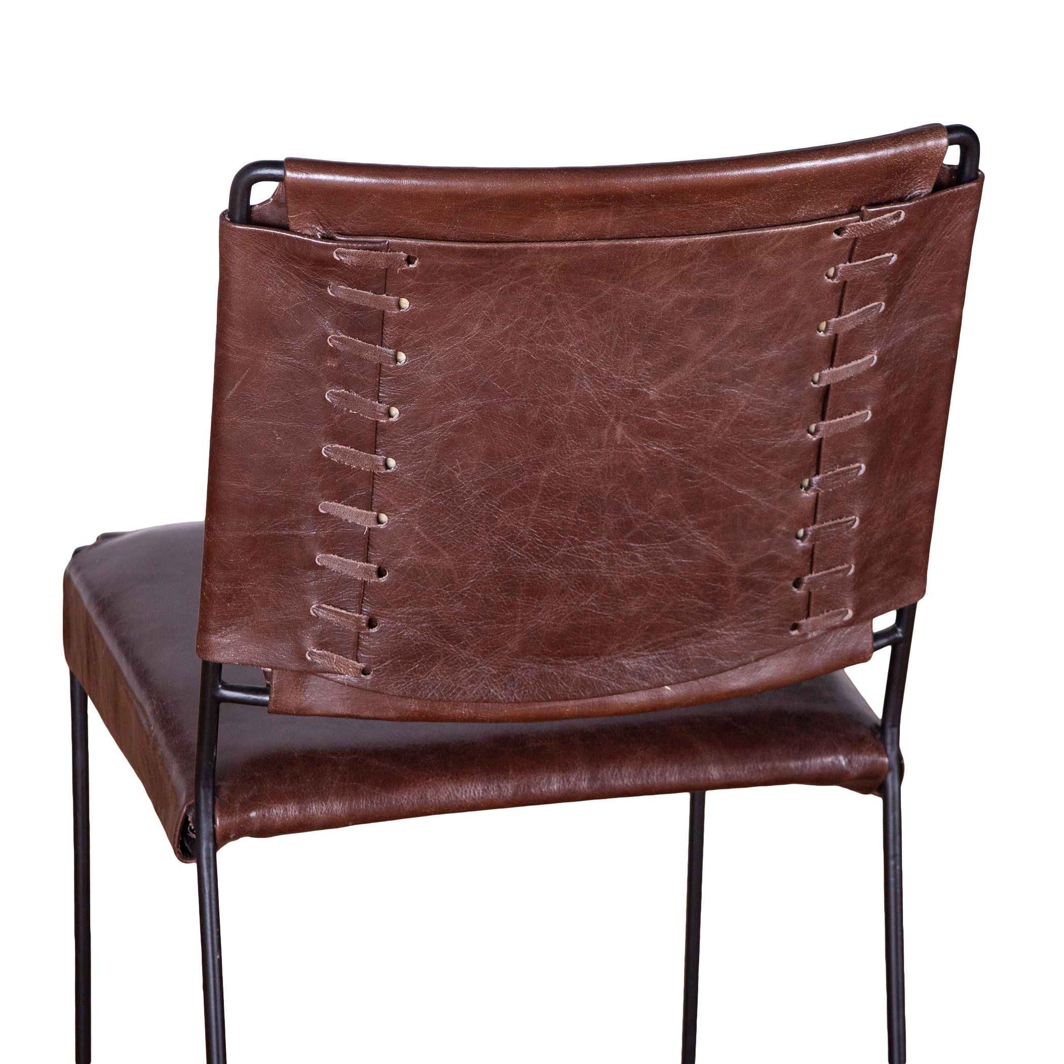New York 18" Dining Chair in Chocolate Leather and Iron, Set of 2 - Image 6
