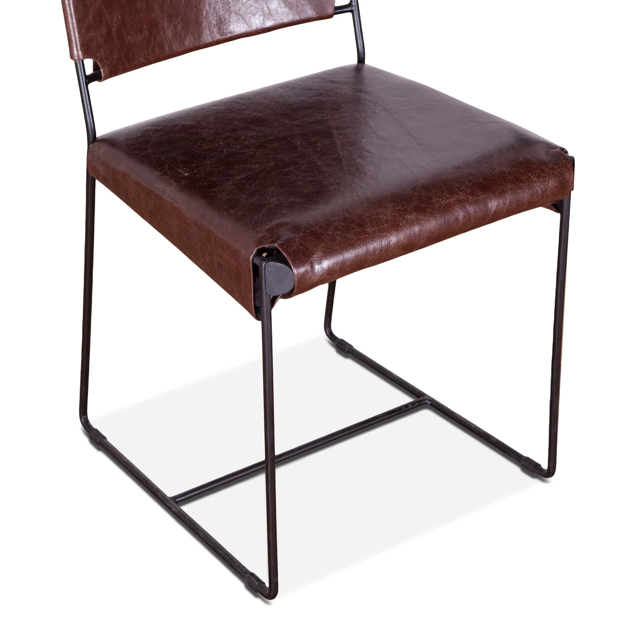 New York 18" Dining Chair in Chocolate Leather and Iron, Set of 2 - Image 7