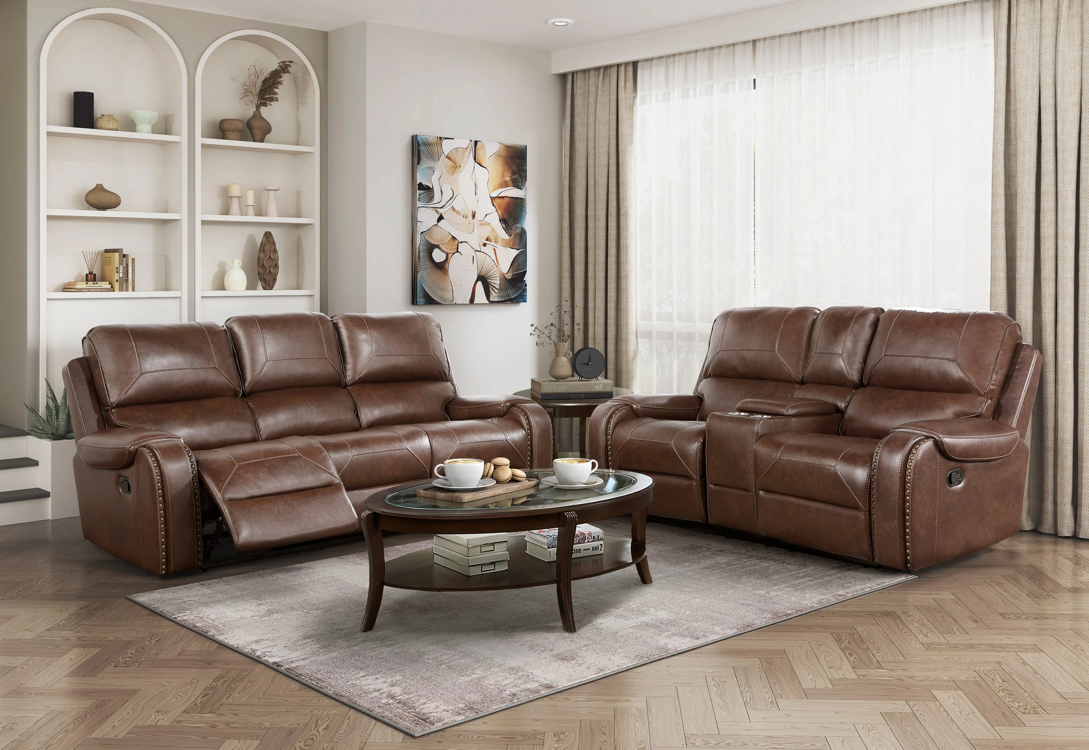 Newnan Brown Double Reclining Living Room Set - Image 2