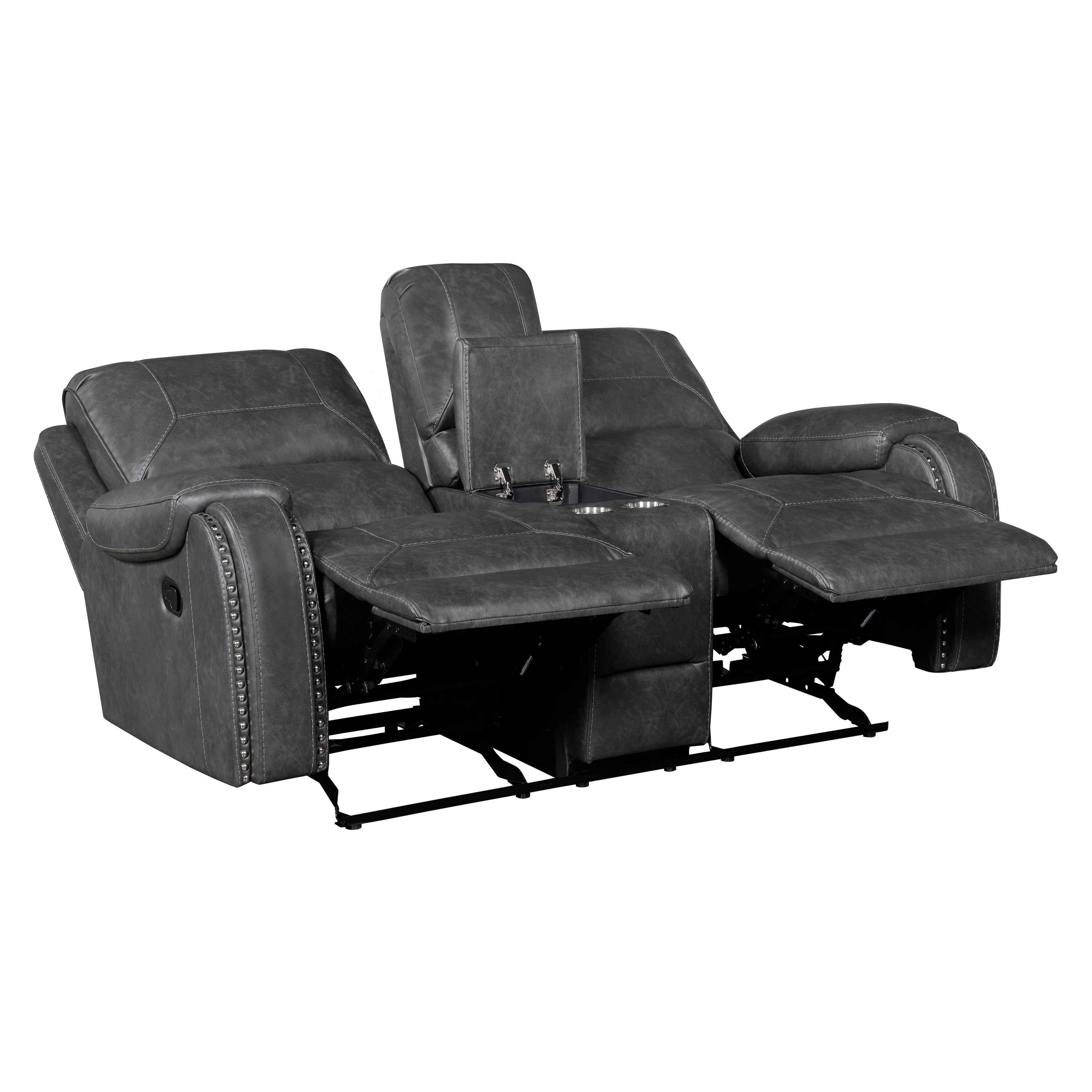 Newnan Gray Double Glider Reclining Loveseat with Center Console - Image 4