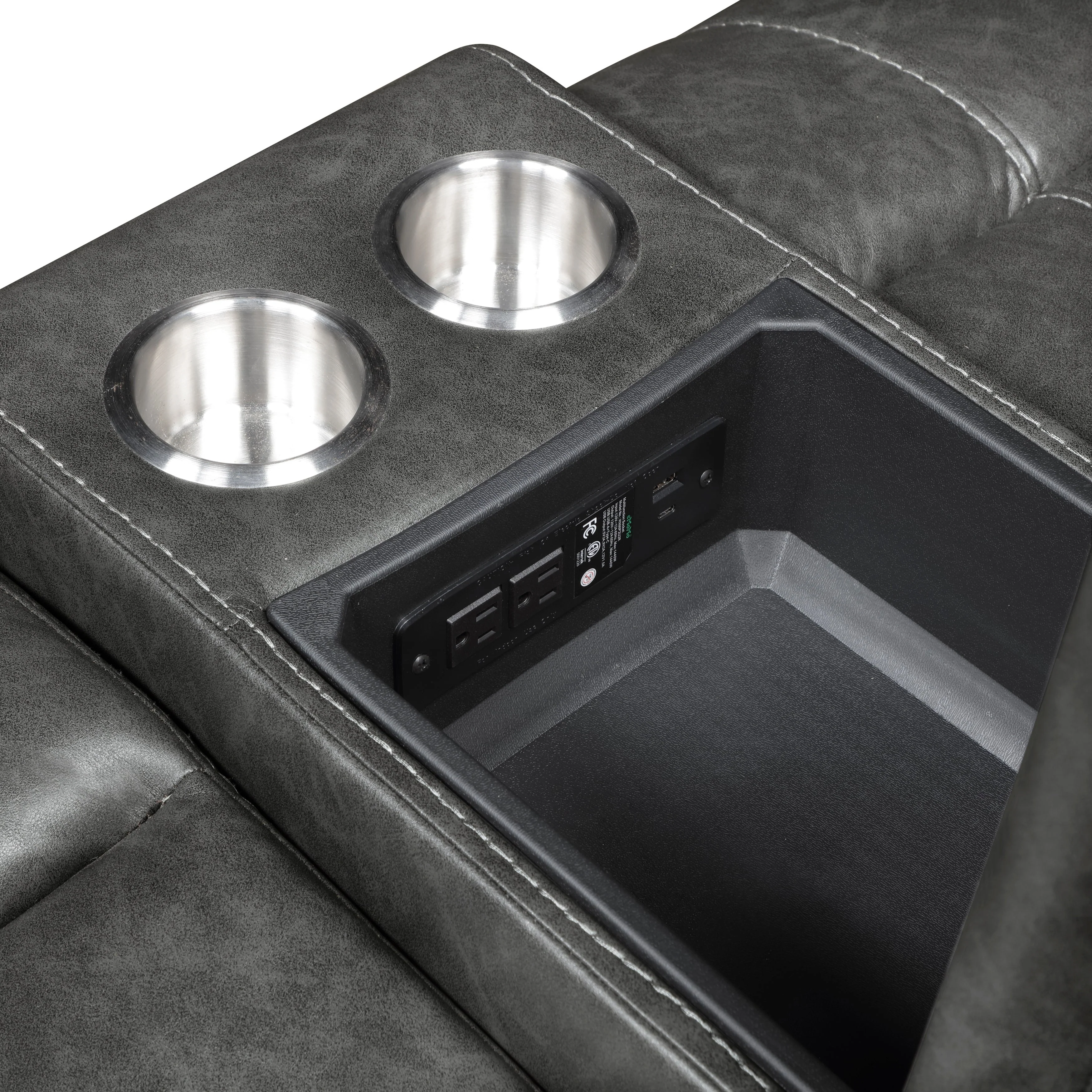 Newnan Gray Double Glider Reclining Loveseat with Center Console - Image 6