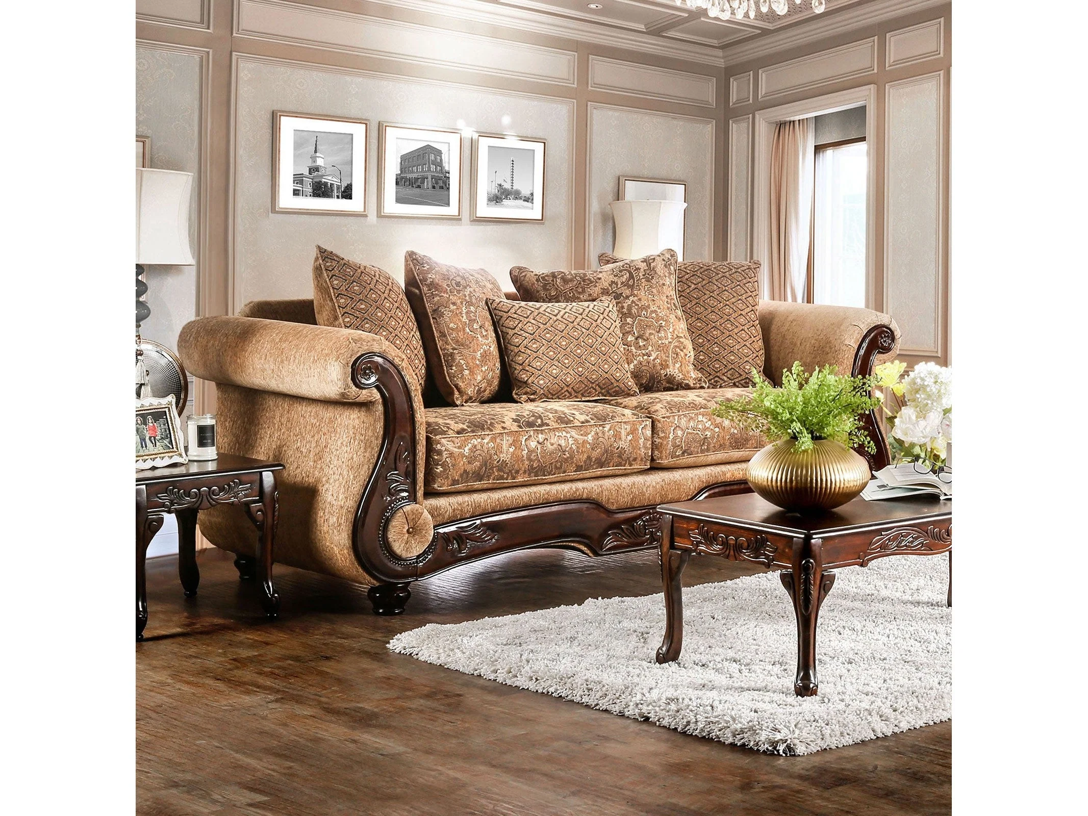 Nicanor Tan/Gold Sofa & Loveseat - Image 2