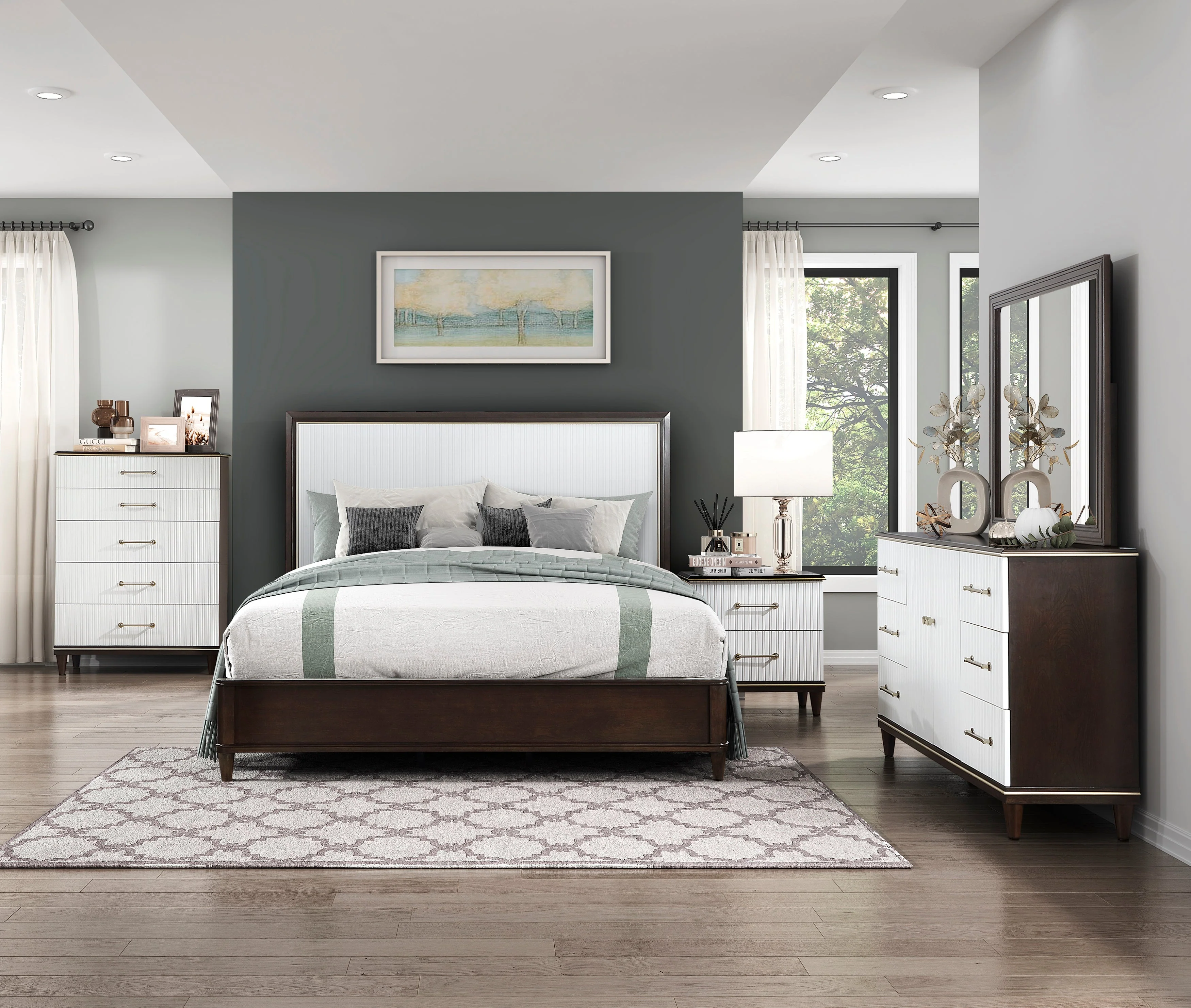 Niles White/Cherry Queen Panel Bed - Image 4