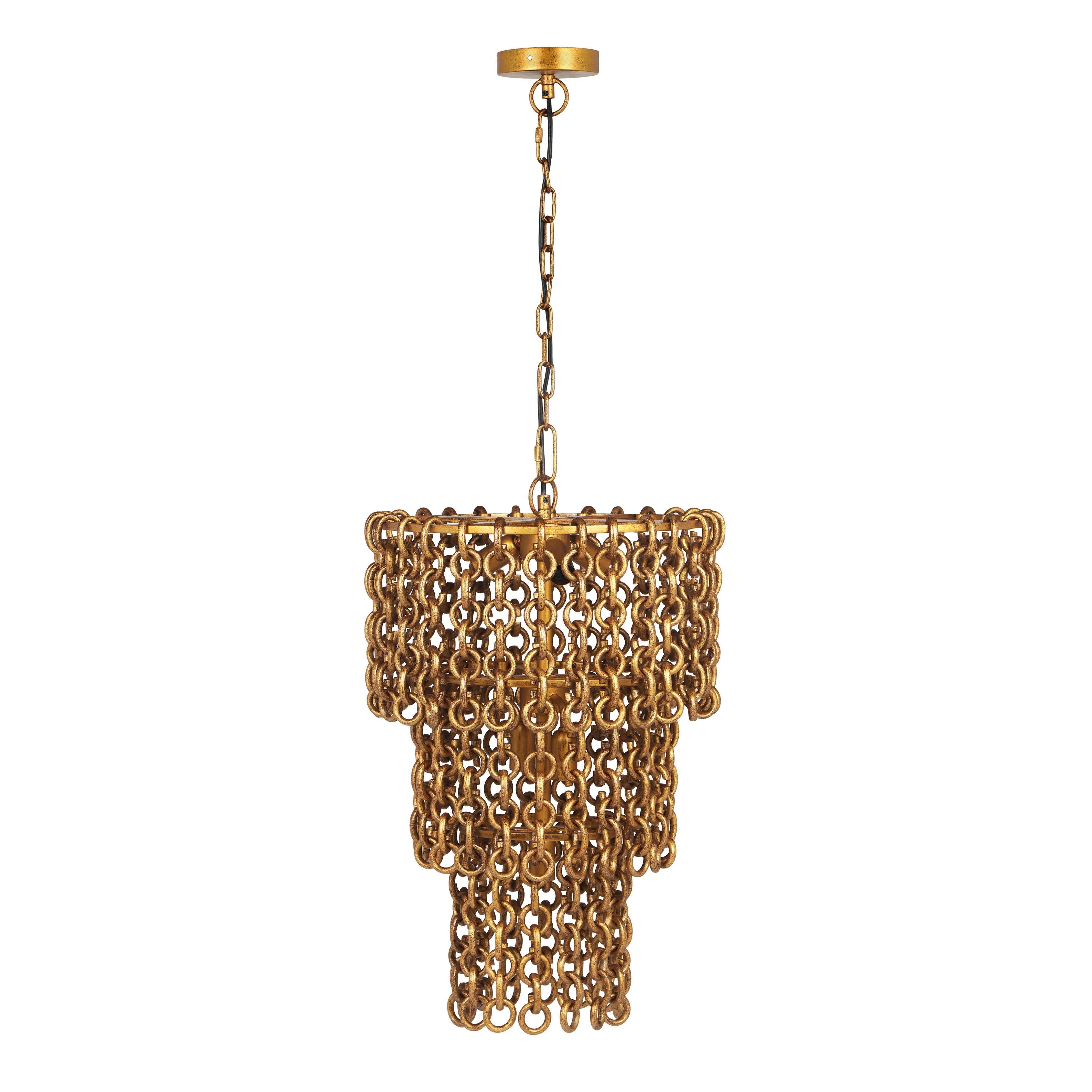 Nirsa Brass Chain Link 3-Tier Chandelier - Image 3