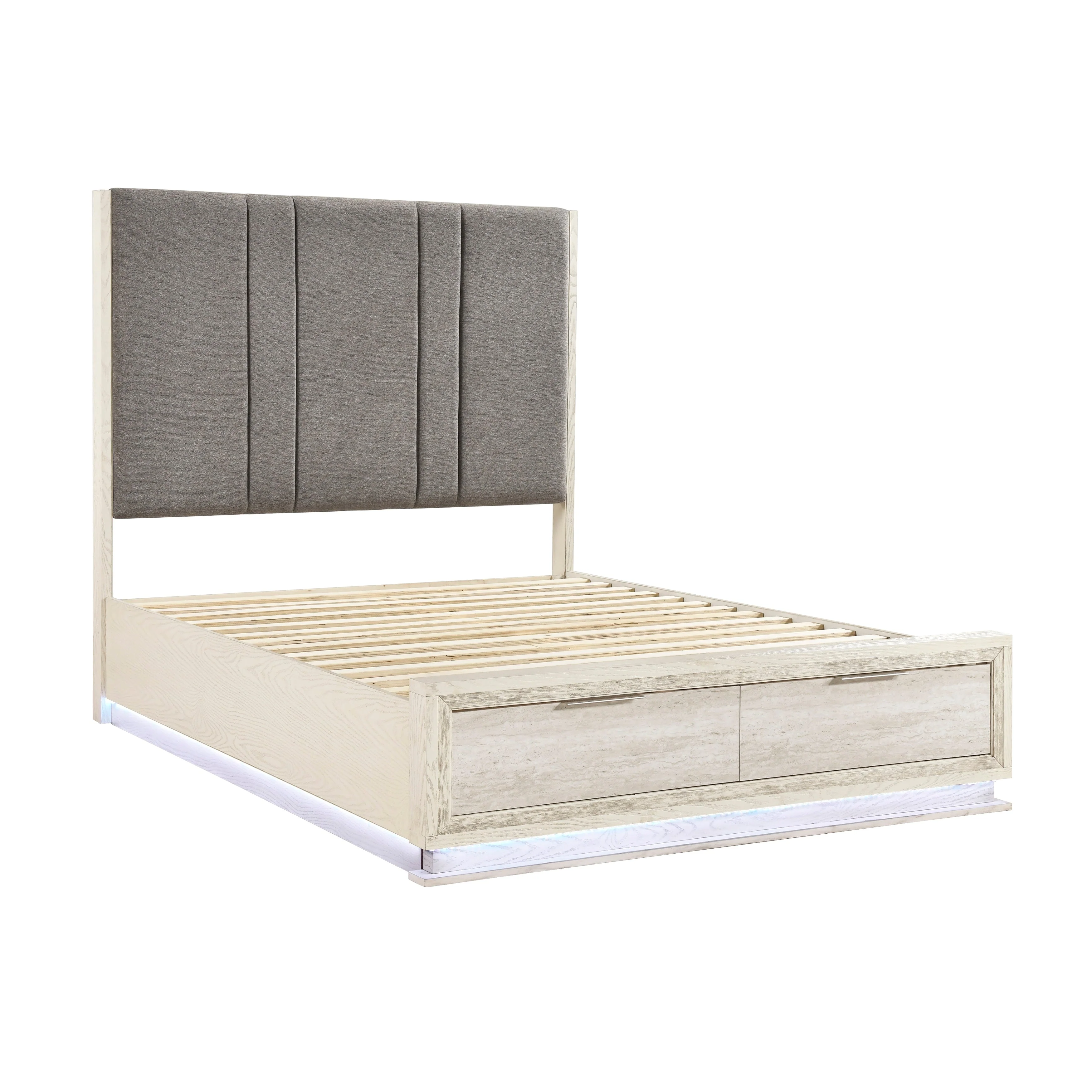 Noctis White/Light Gray California King Led Storage Platform Bed - Image 2