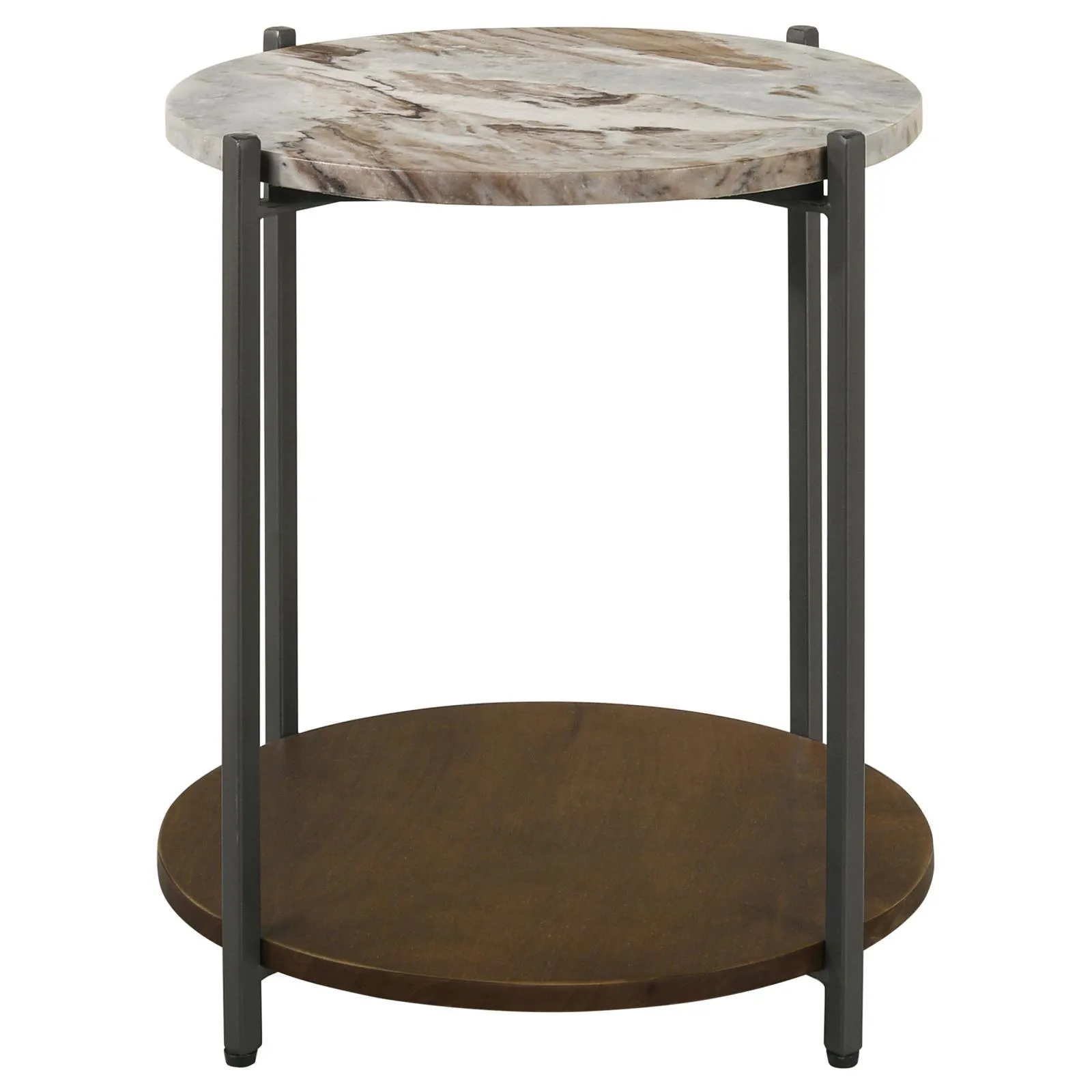 Noemie White and Gunmetal Round Marble Top Accent Side Table - Image 3