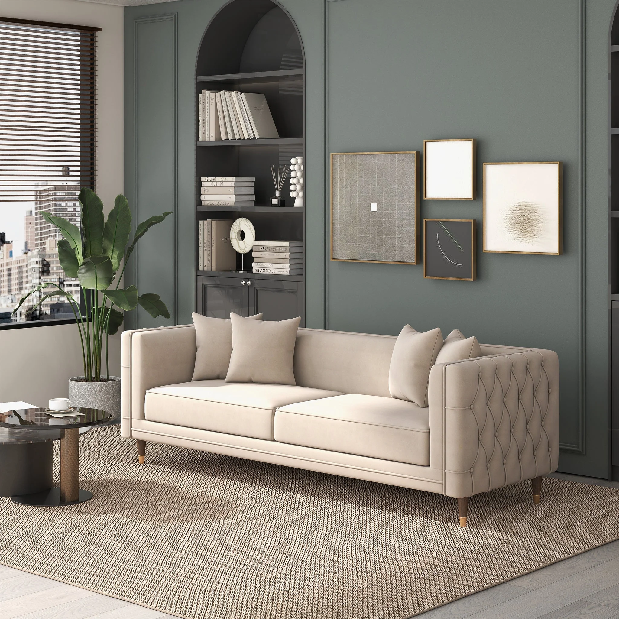 Nora Light Cream Velvet Sofa - Image 3