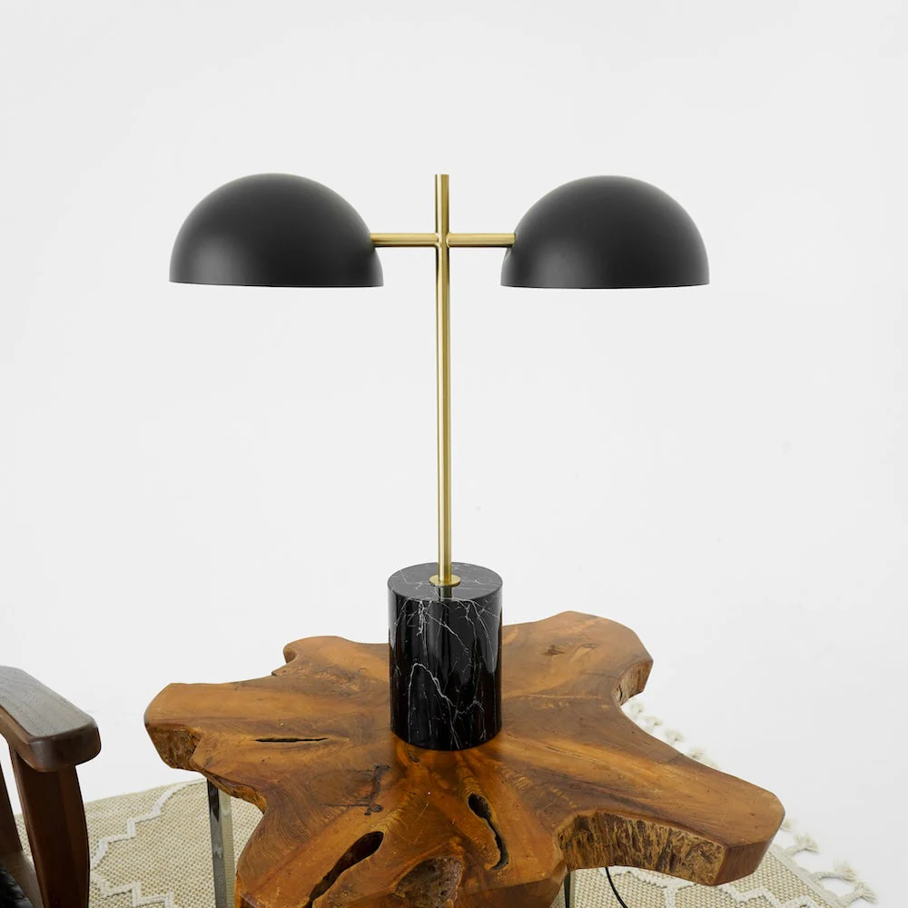 Nova Hydro Black Table Lamp with On/Off Switch Double Lamp with Faux Marble Base - Image 6