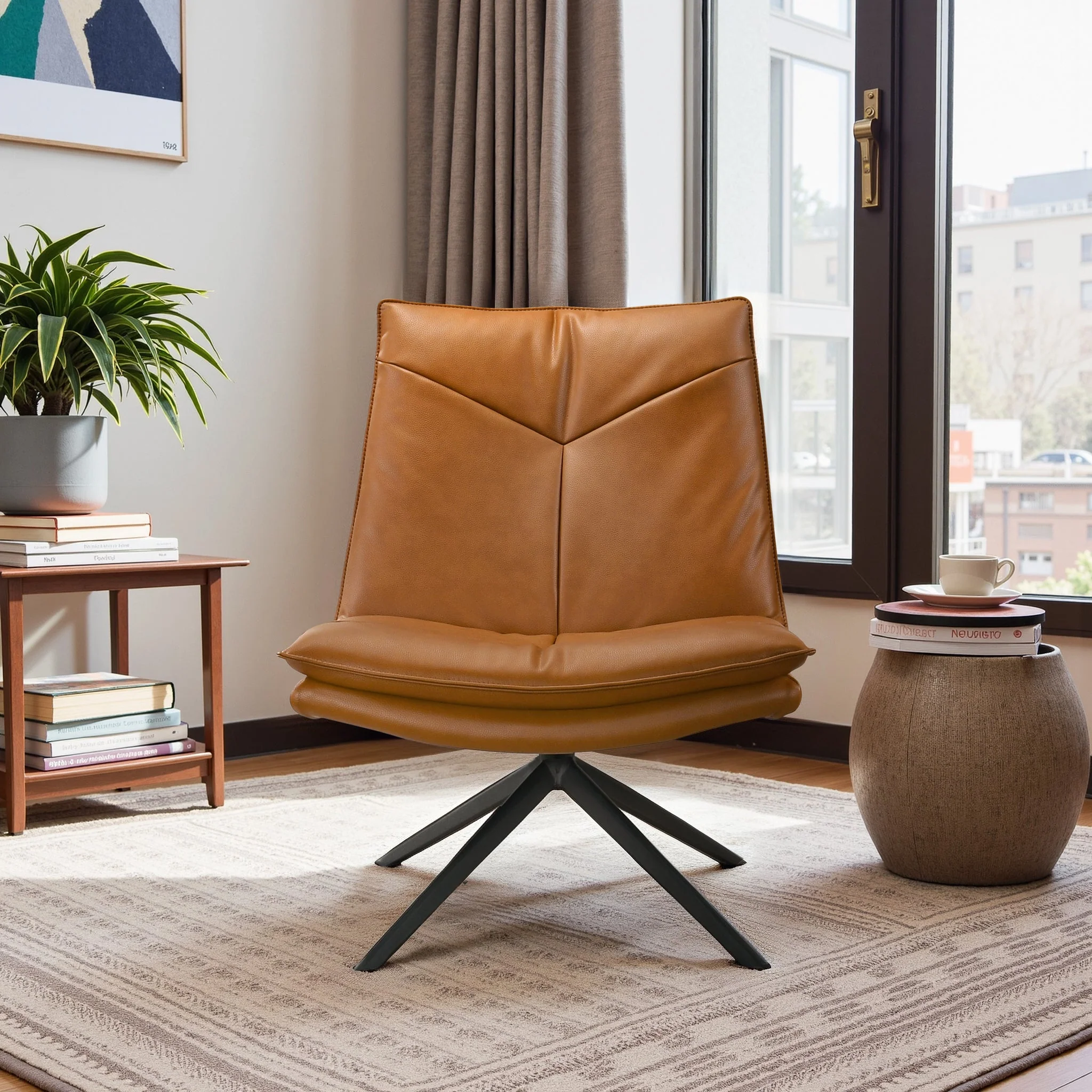 Oakland Cognac Vegan Leather Swivel Chair - Image 3