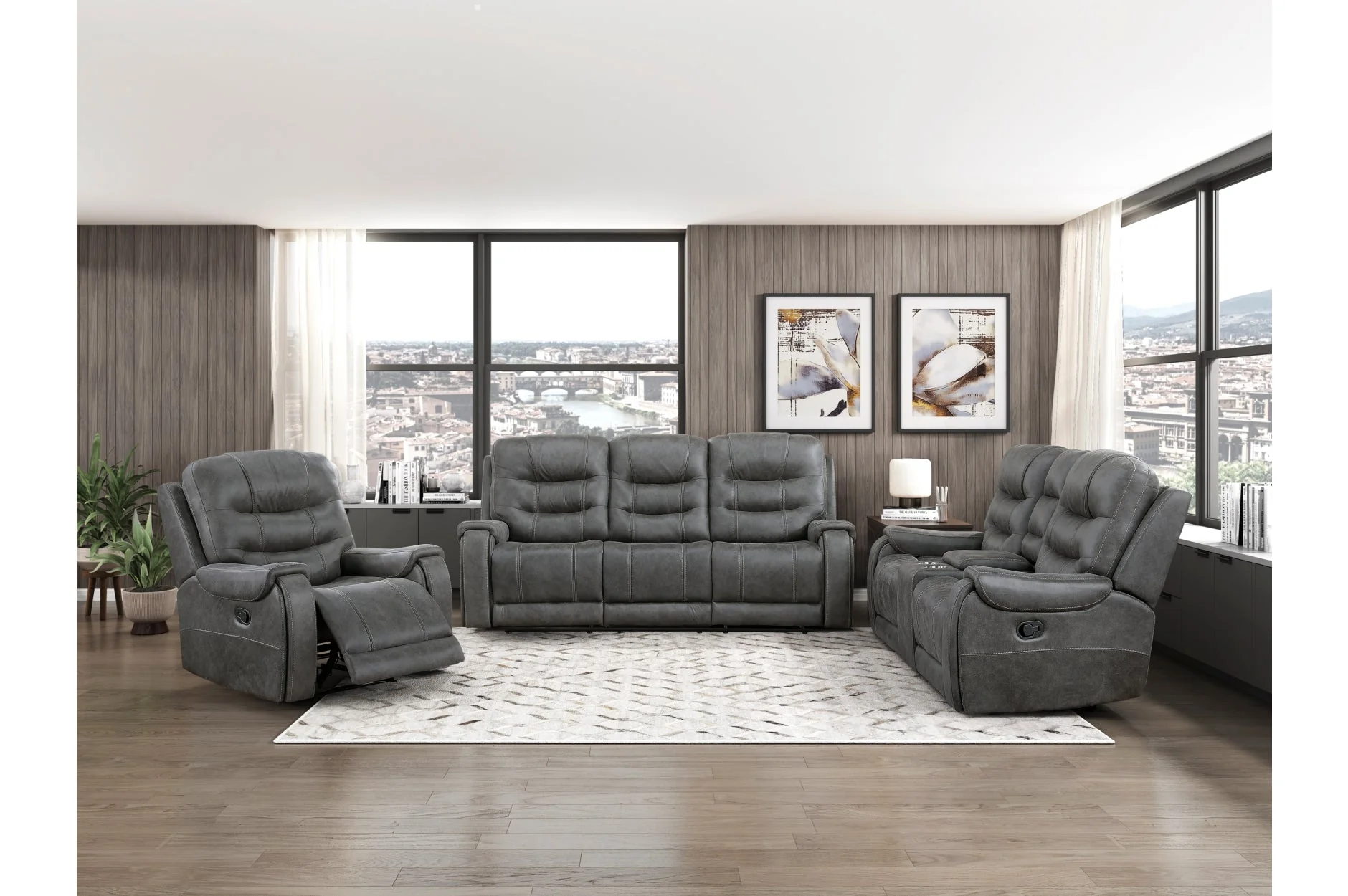 Oberon Dark Gray Double Reclining Sofa - Image 9