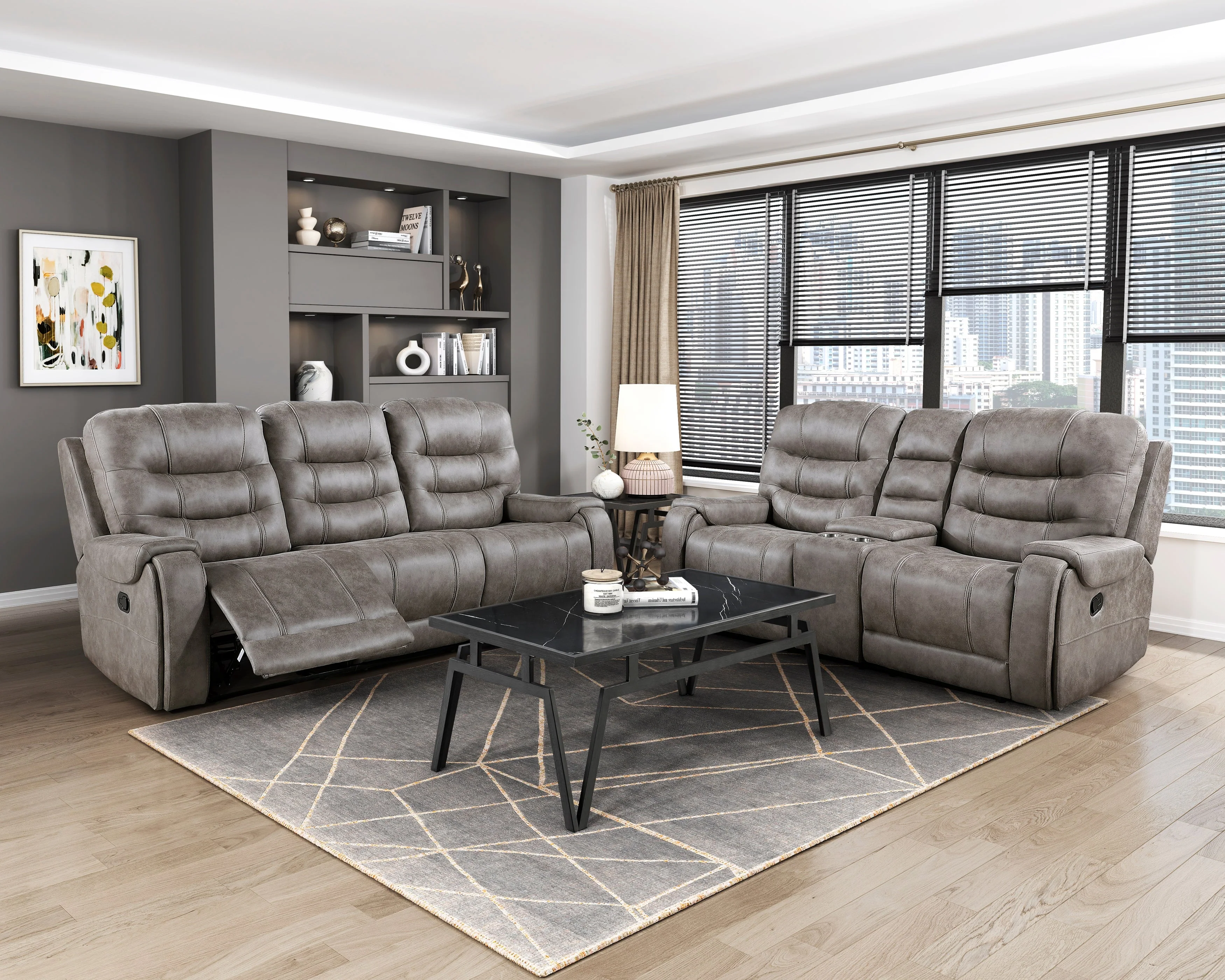 Oberon Grayish Brown Double Reclining Sofa - Image 3