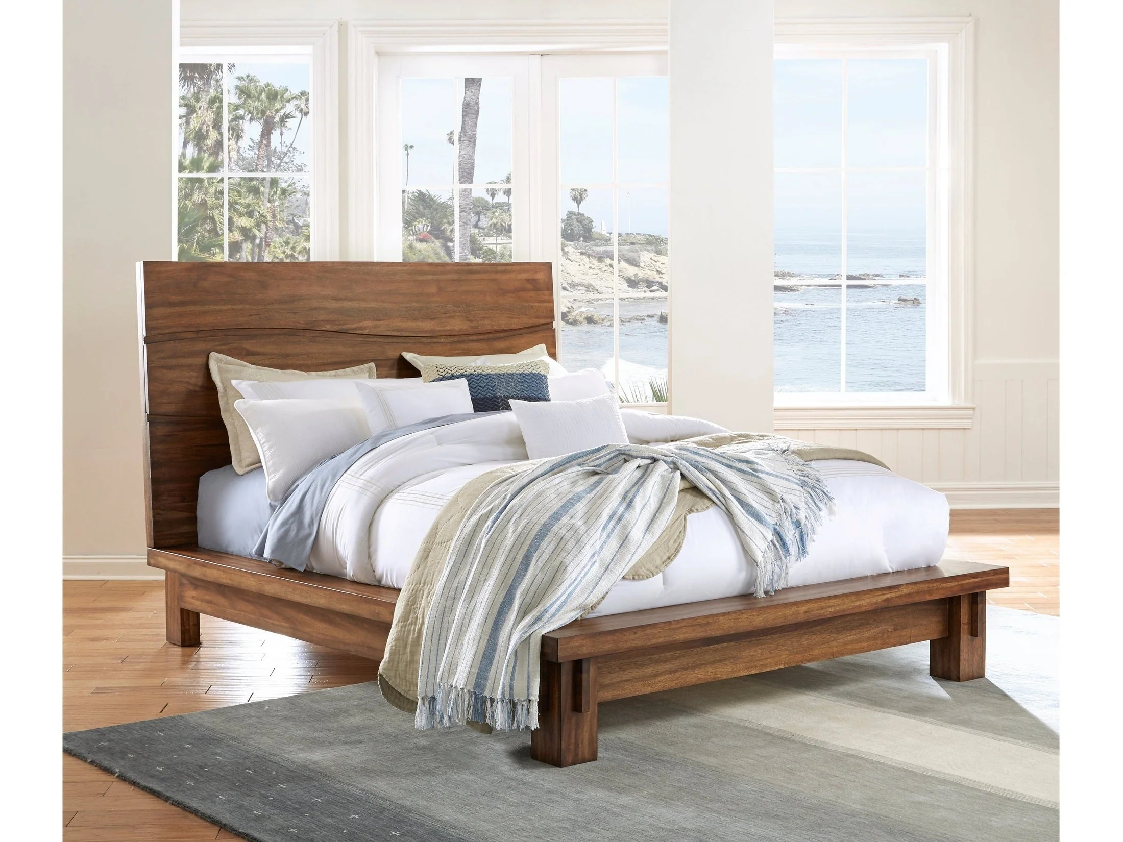 Ocean Solid Wood Full Platform Bed in Natural Sengon