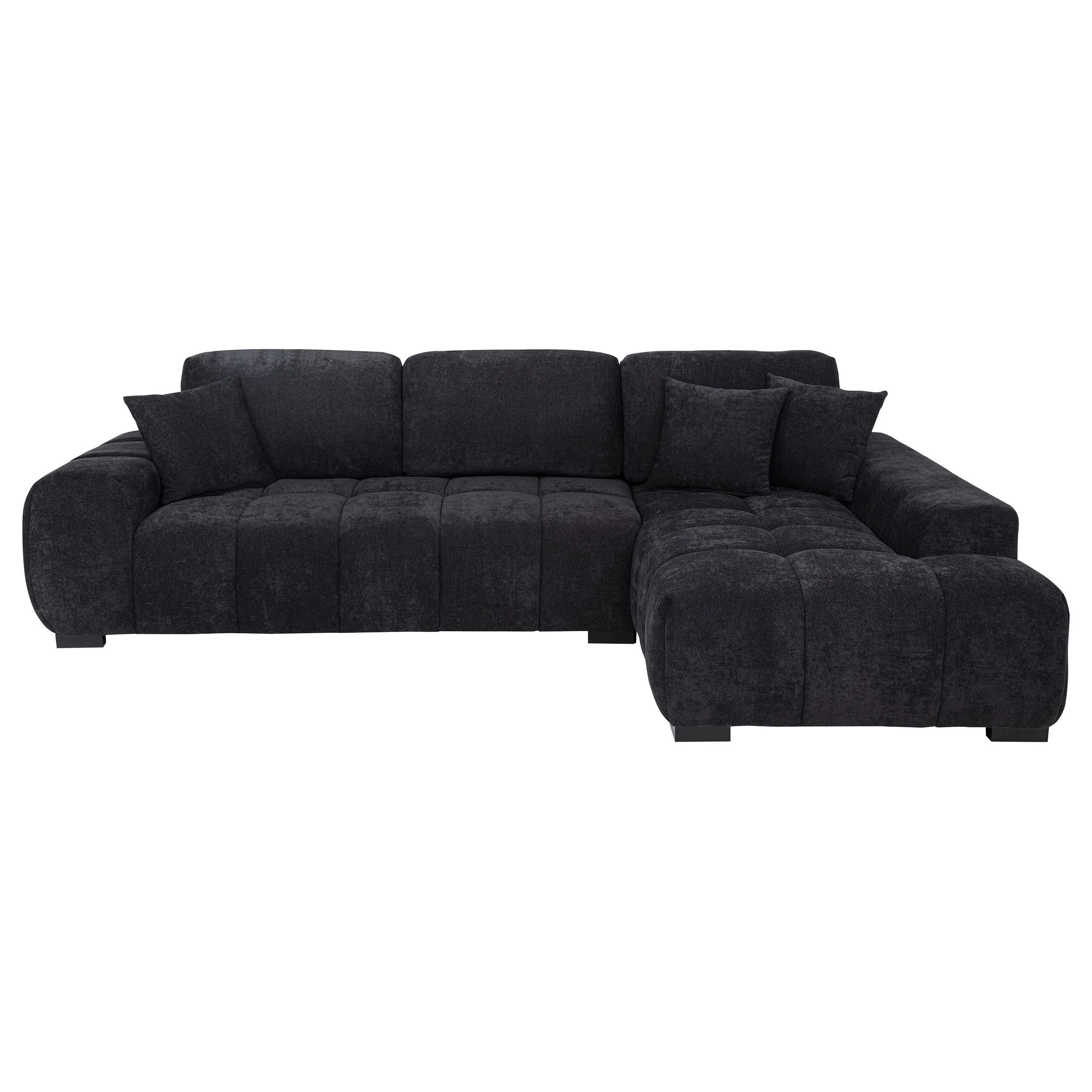Octavia Black Fabric Upholstered Track Arm Sectional Sofa - Image 2