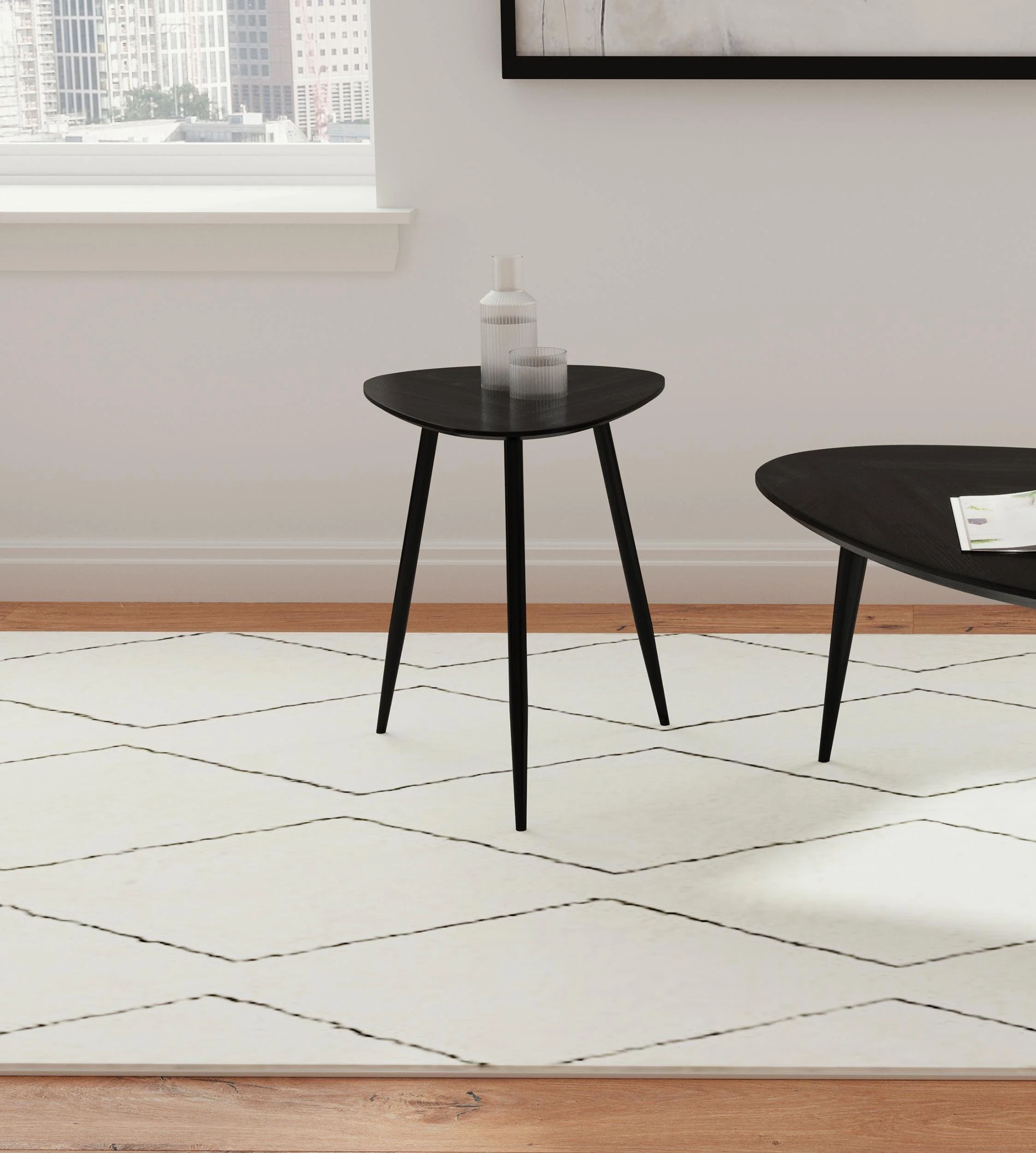 Odessa Black Triangular Solid Wood End Table