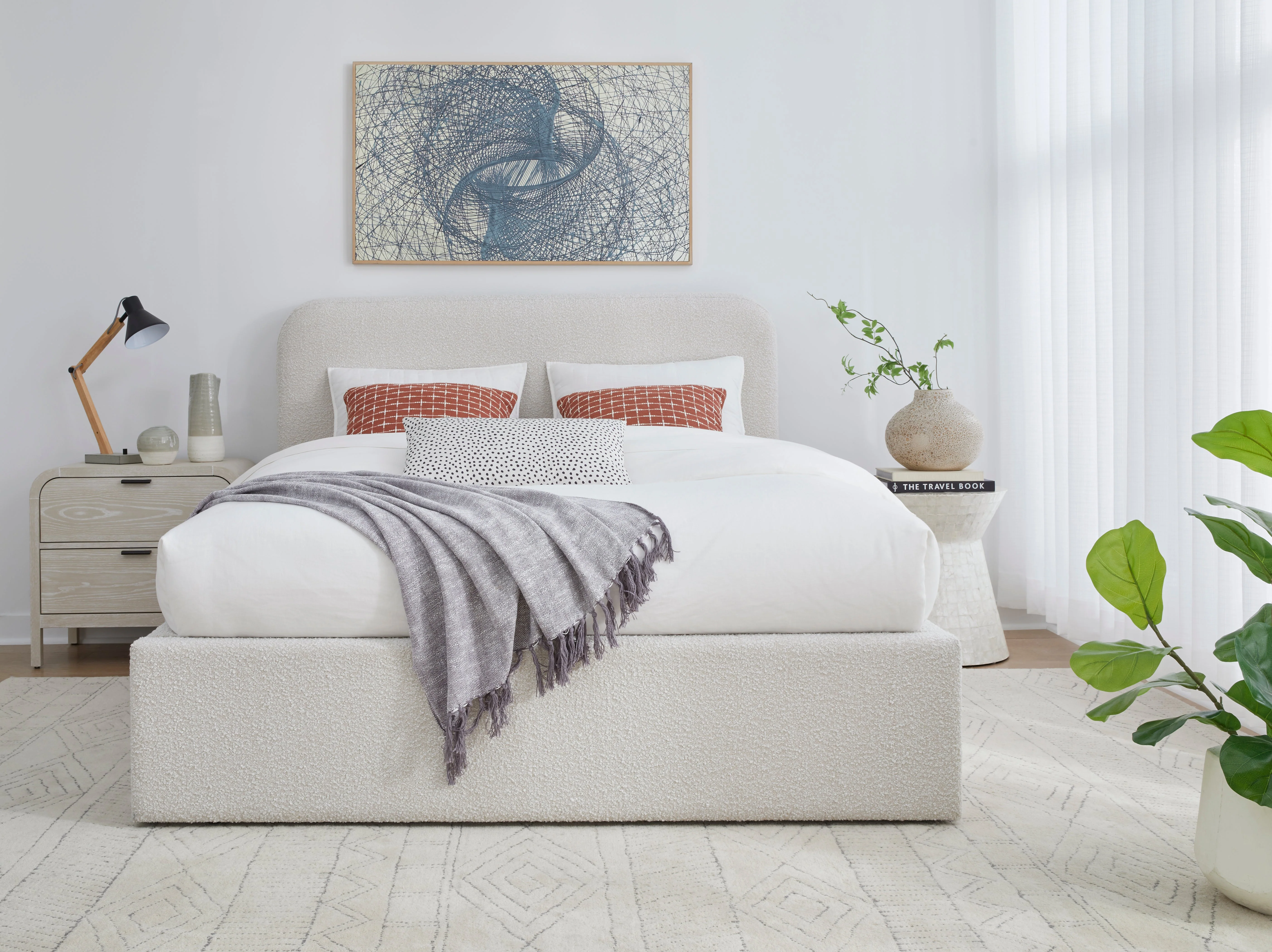 Off-White Upholstered Eastern King Platform Bed in Ricotta Boucle - Image 2