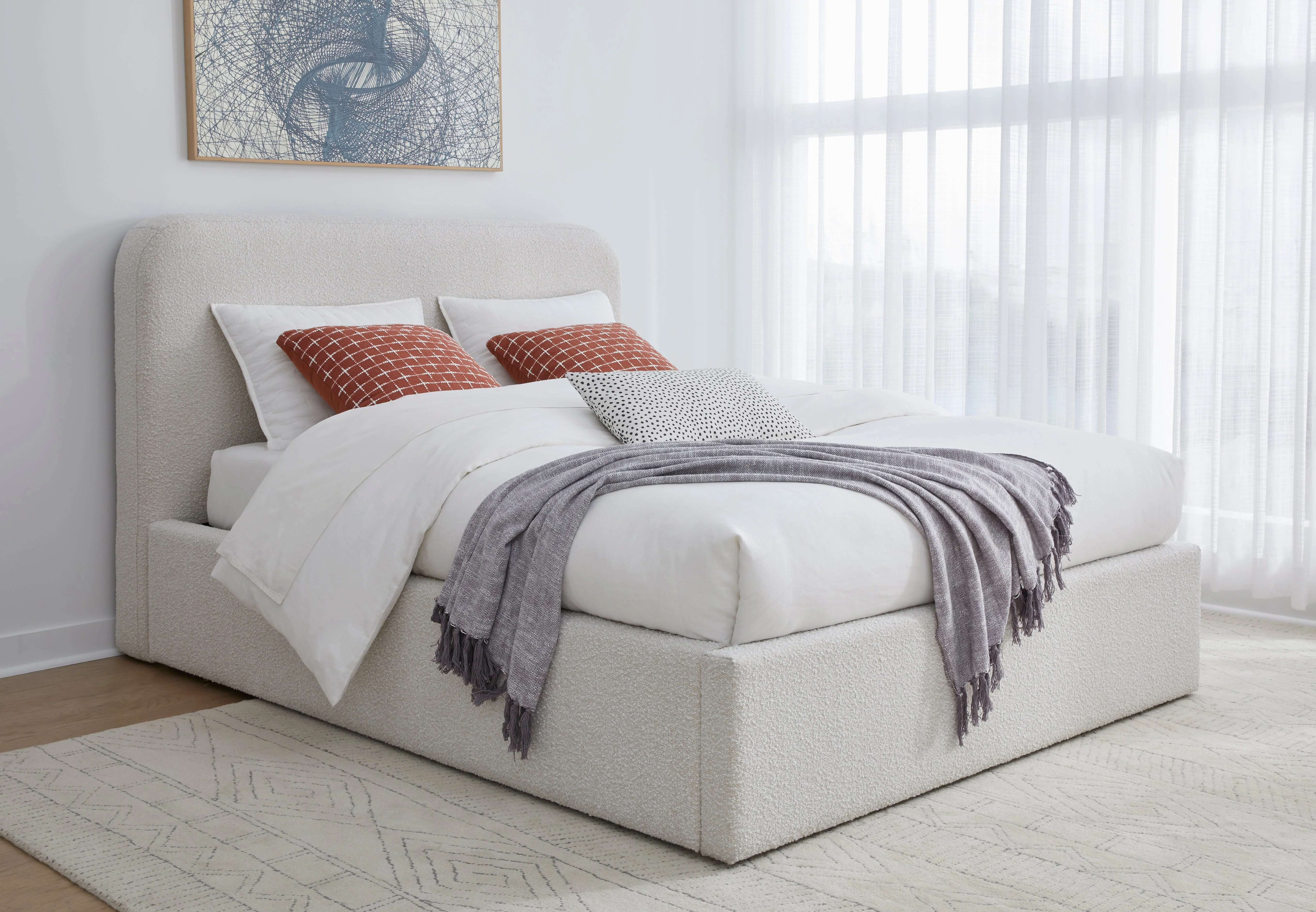 Off-White Upholstered Full Platform Bed in Ricotta Boucle - Image 3