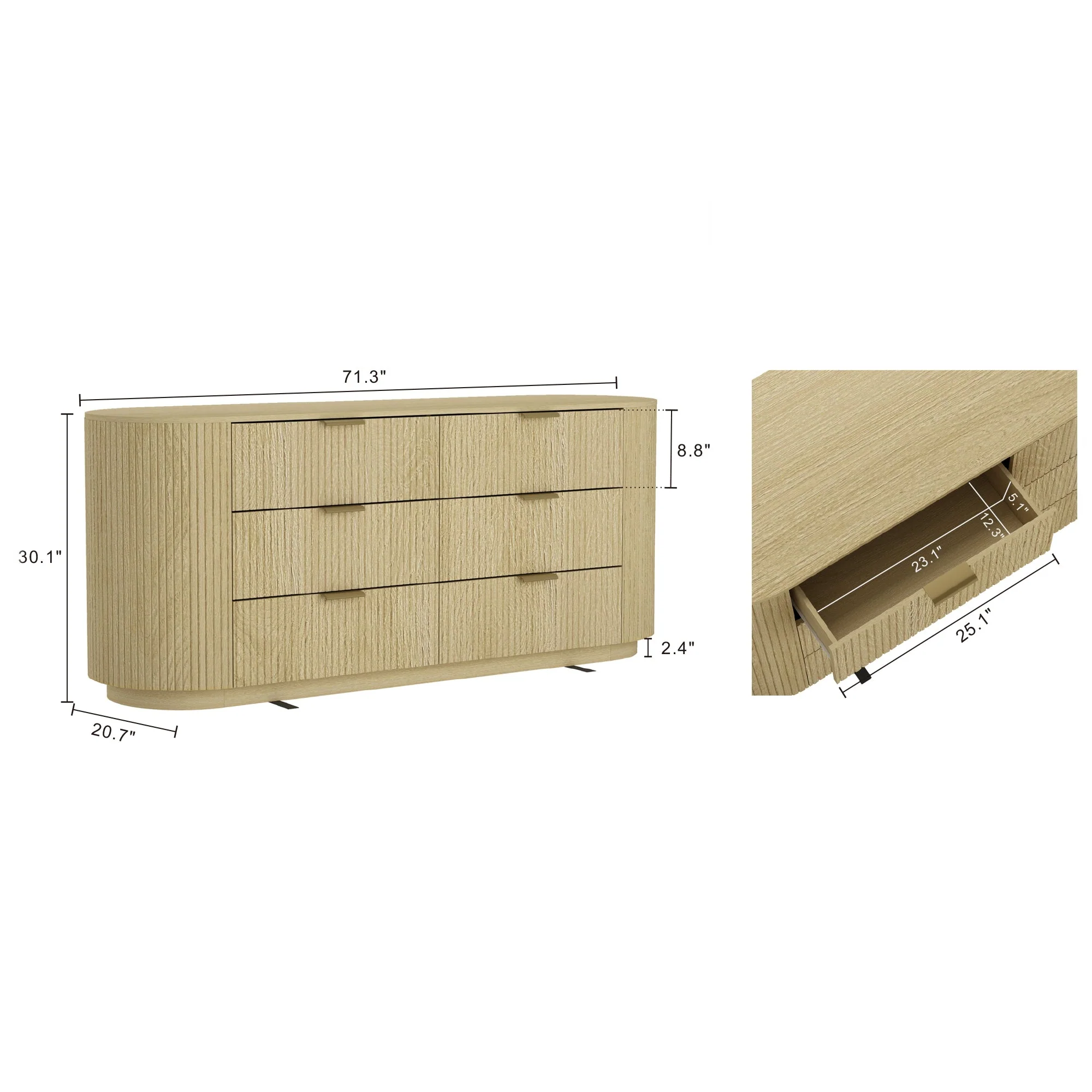 Olivia 71.3" Double Dresser in Natural Oak and Gold - Image 3