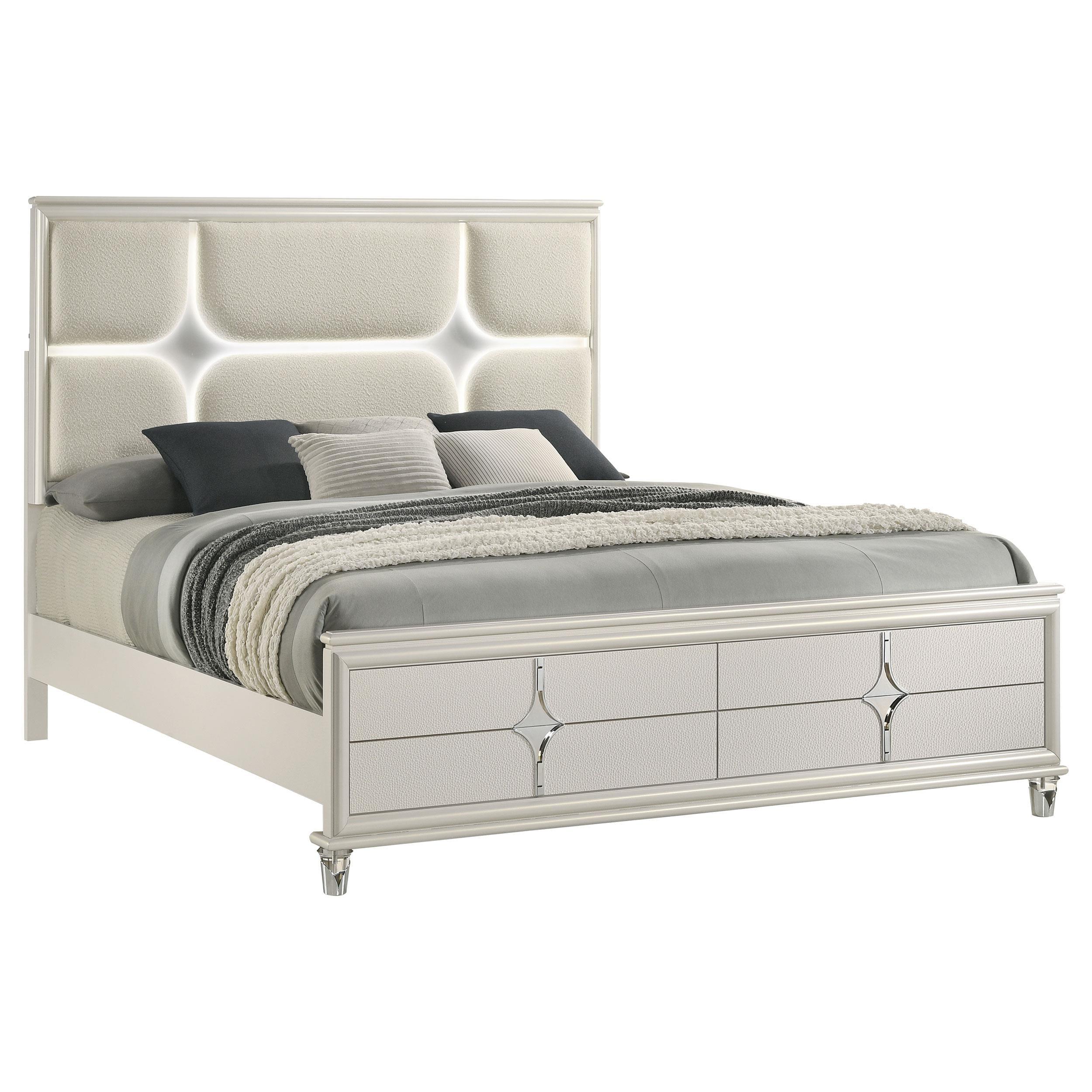 Olivia California King Panel Bed LED Headboard Pearl White - Image 2