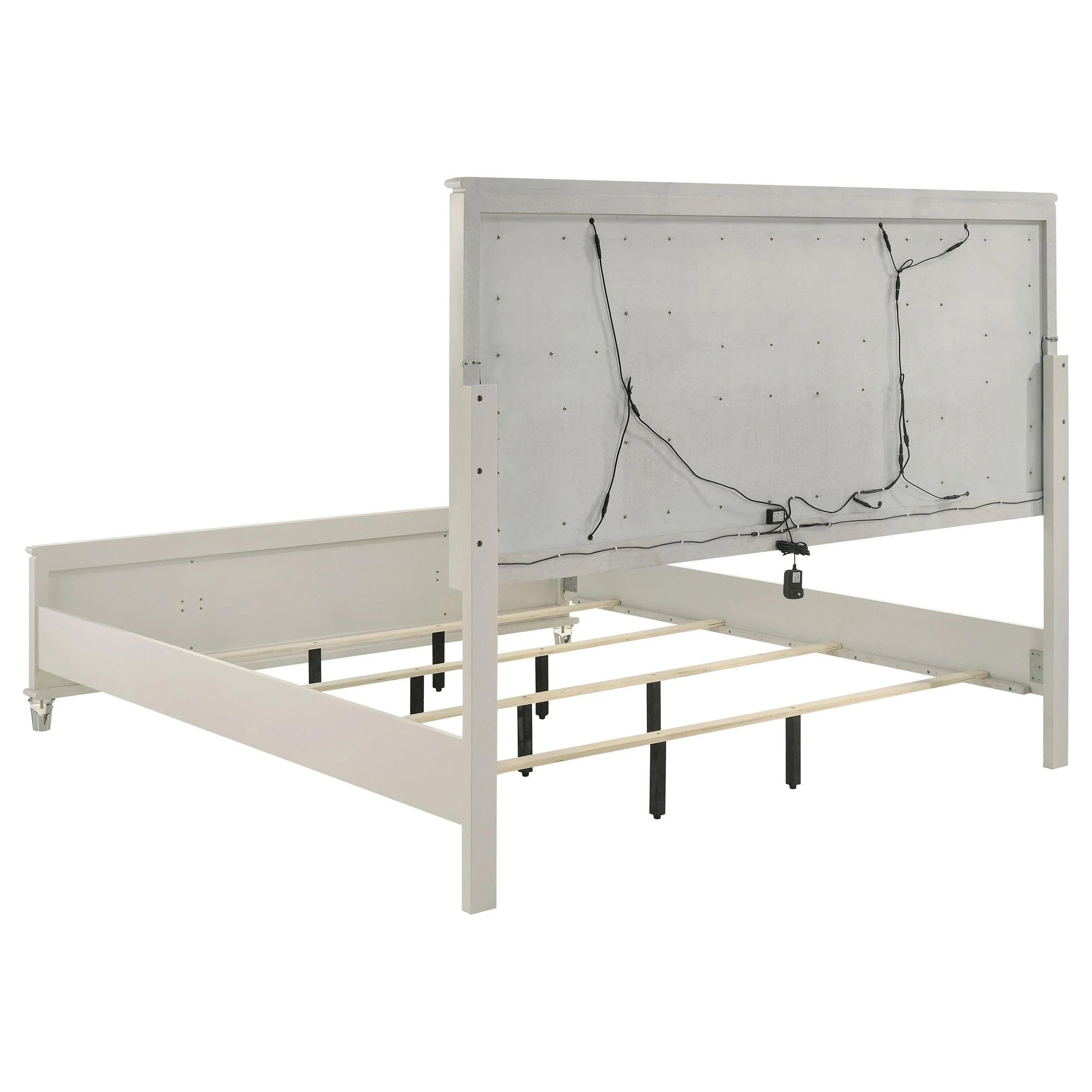 Olivia California King Panel Bed LED Headboard Pearl White - Image 3