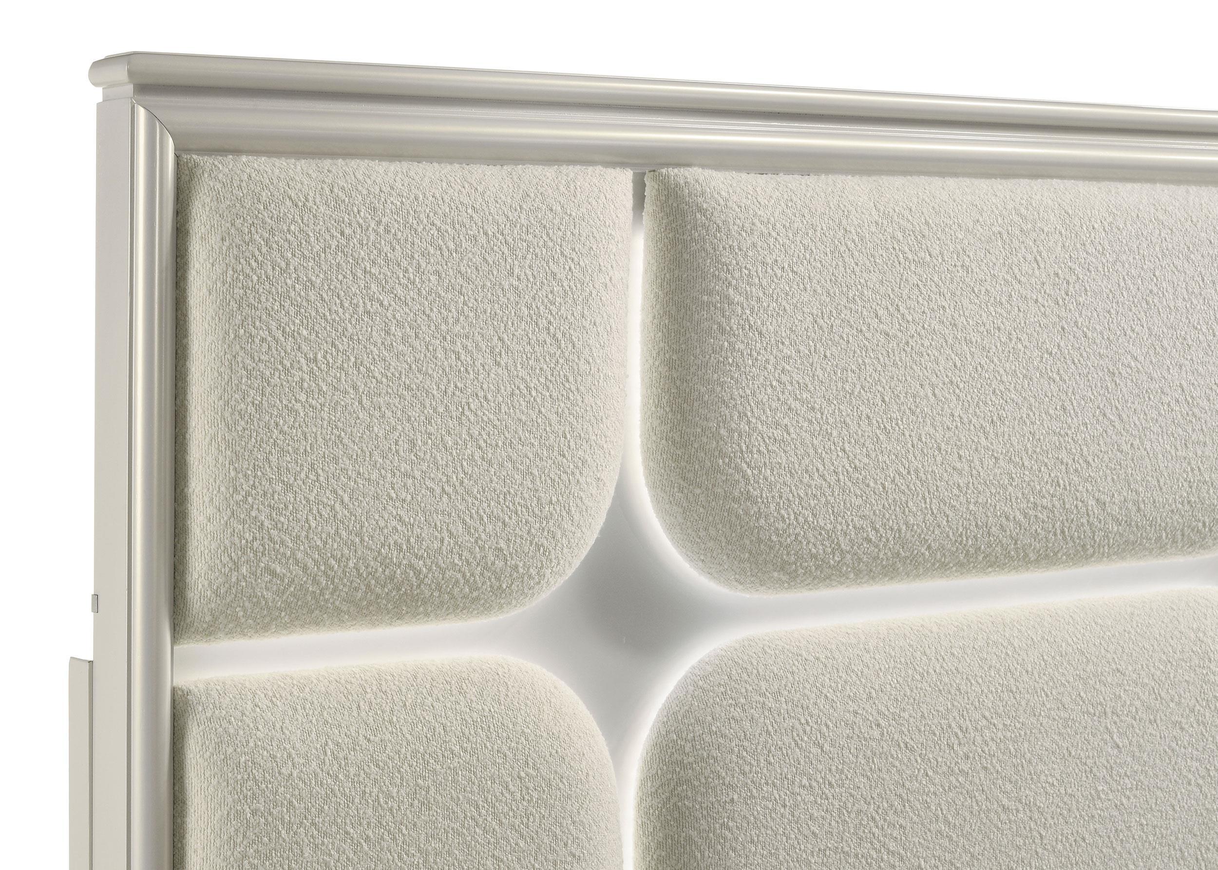 Olivia California King Panel Bed LED Headboard Pearl White - Image 4