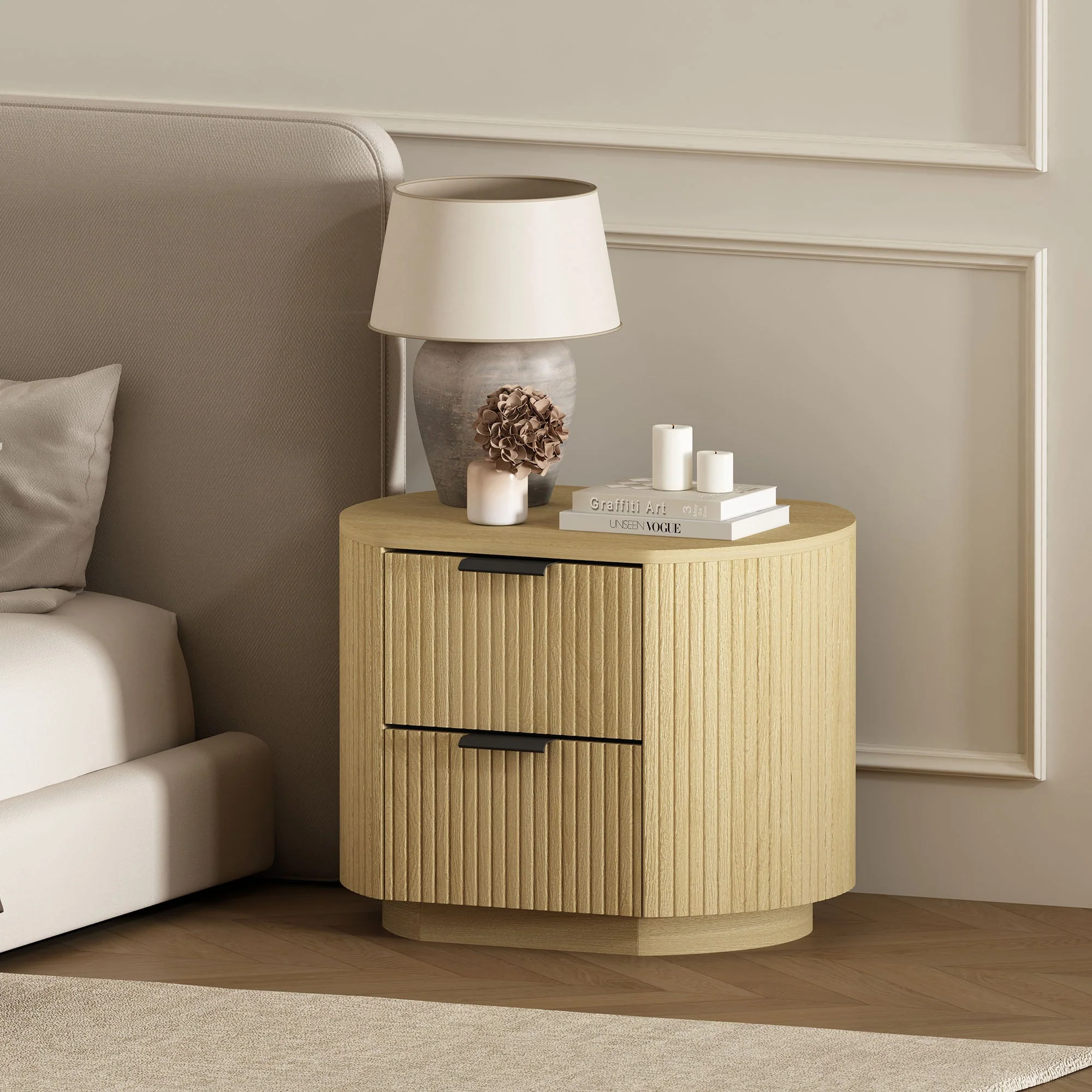 Olivia Nightstand in Natural Oak and Black - Image 2