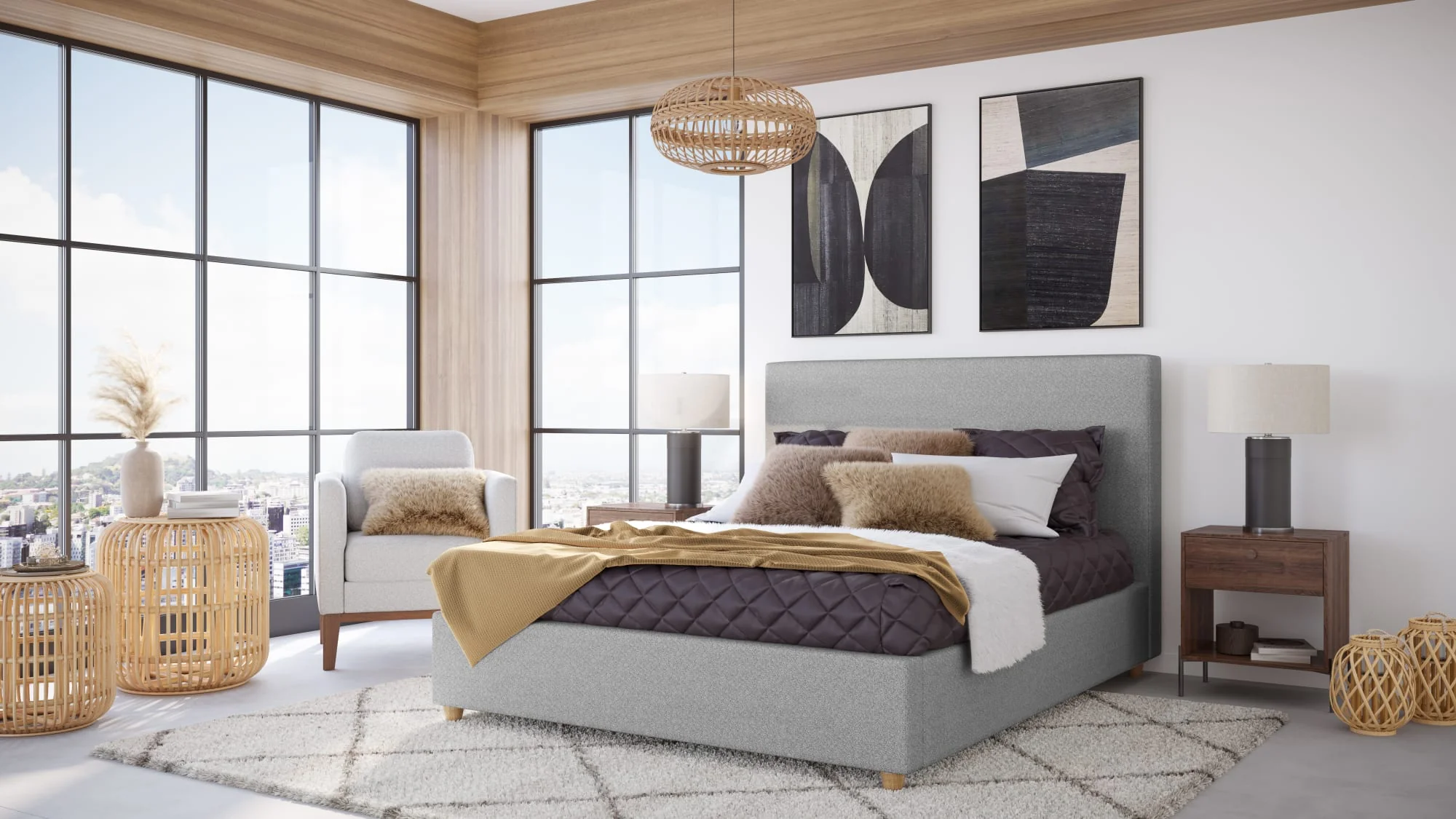 Olivia Pewter King Upholstered Platform Bed - Image 6