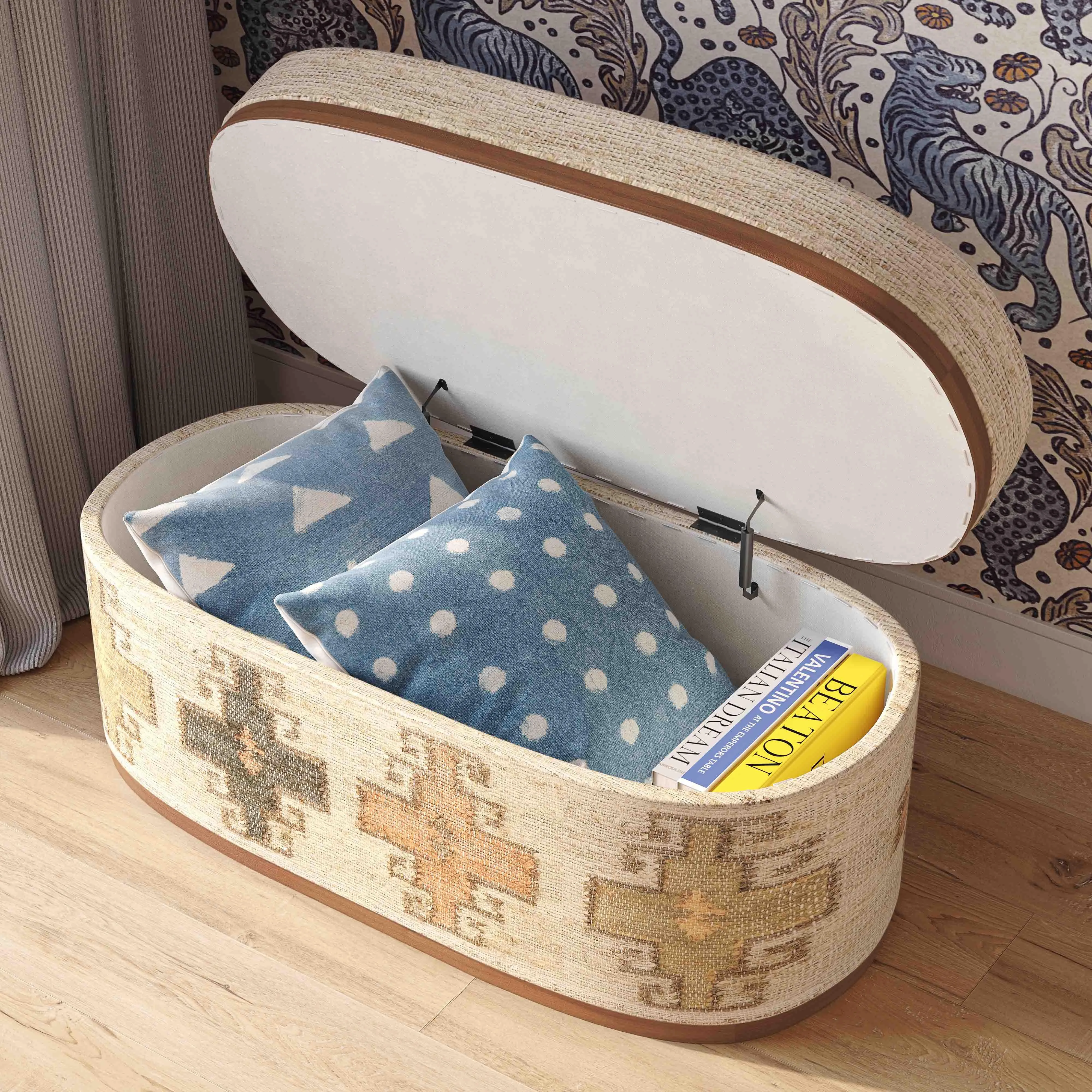 Olivier Cotton Oval Storage Ottoman - Image 2
