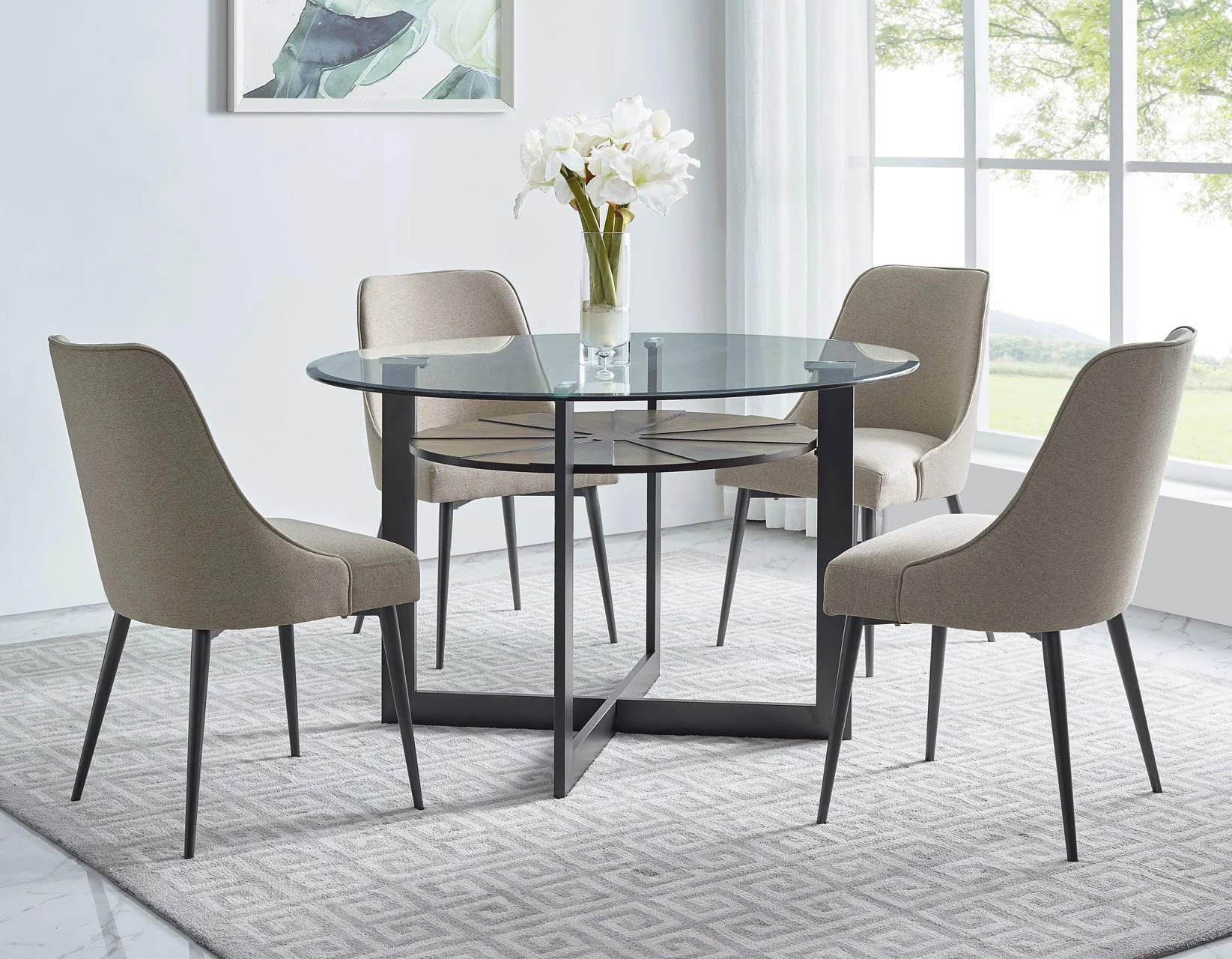 Olson Caramel Glass Top Dining Room Set