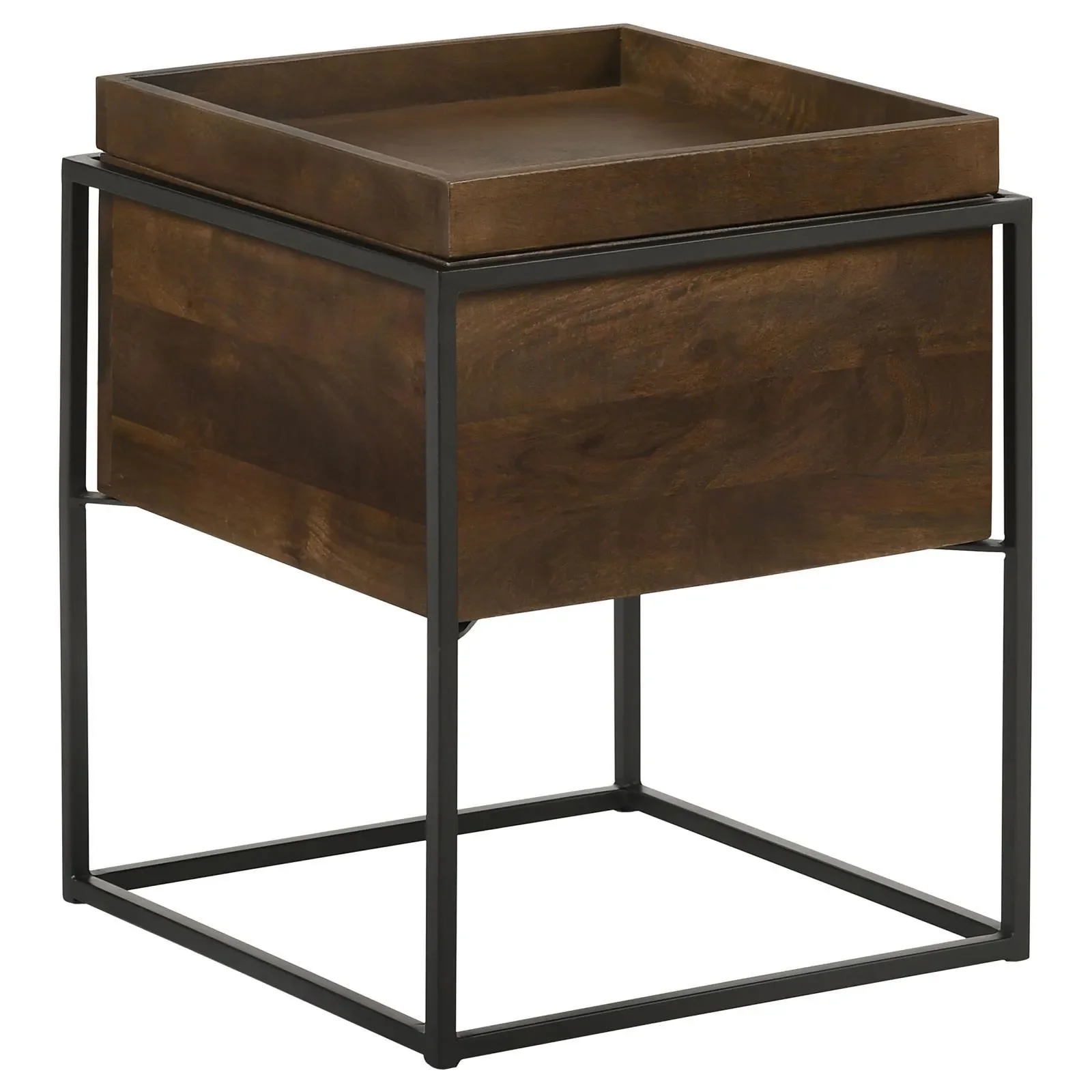 Ondrej Dark Brown/Gunmetal Square Accent Table with Removable Top Tray - Image 2