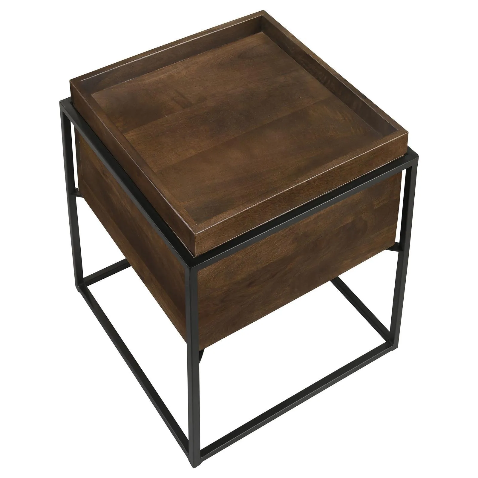 Ondrej Dark Brown/Gunmetal Square Accent Table with Removable Top Tray - Image 3