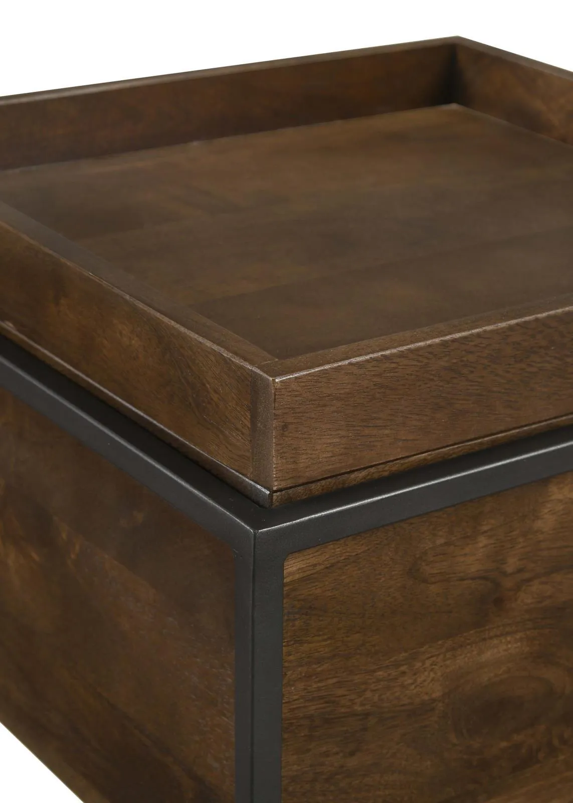 Ondrej Dark Brown/Gunmetal Square Accent Table with Removable Top Tray - Image 4