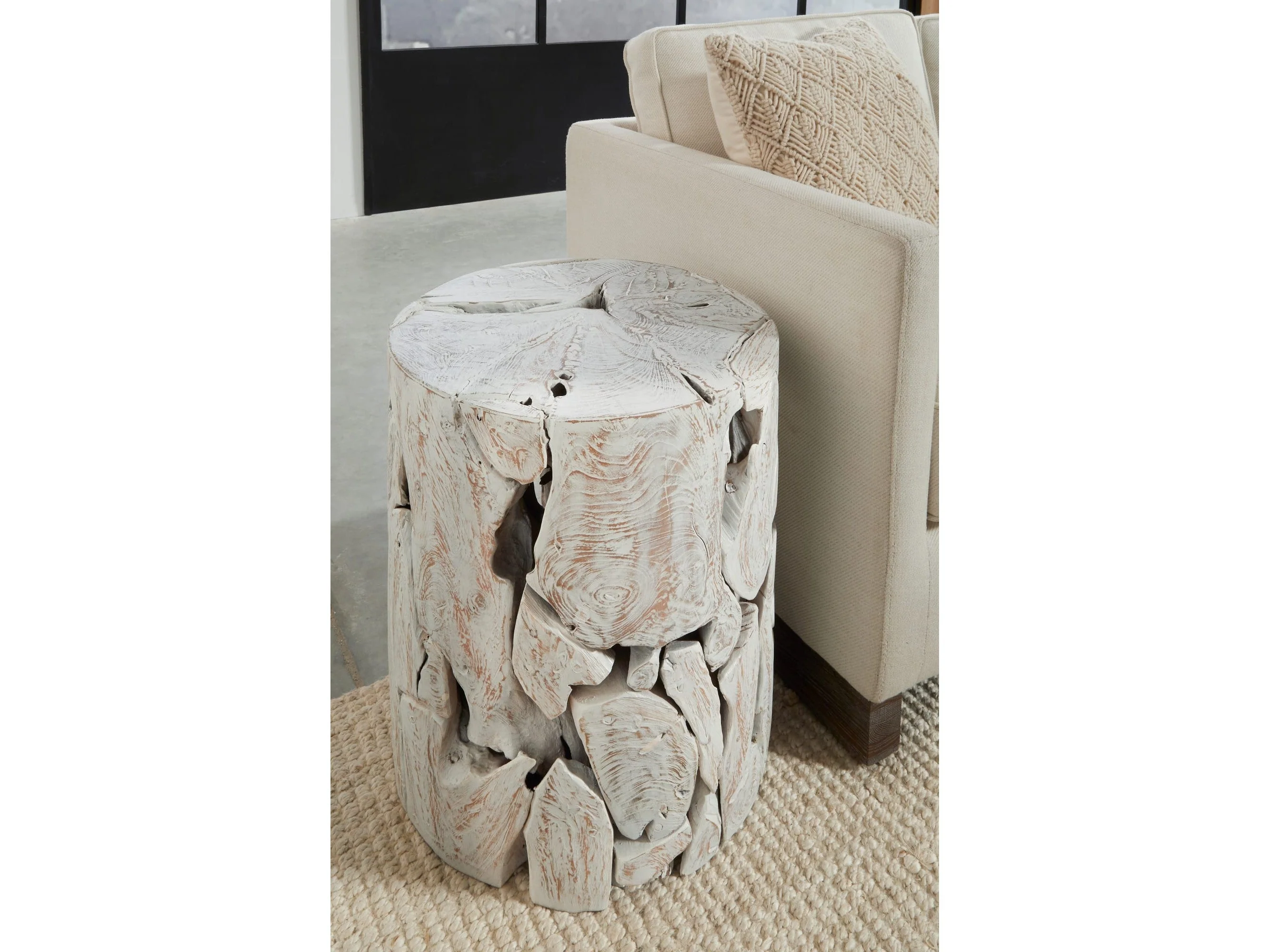 One Bleached Teak Teak Slice Round End Table