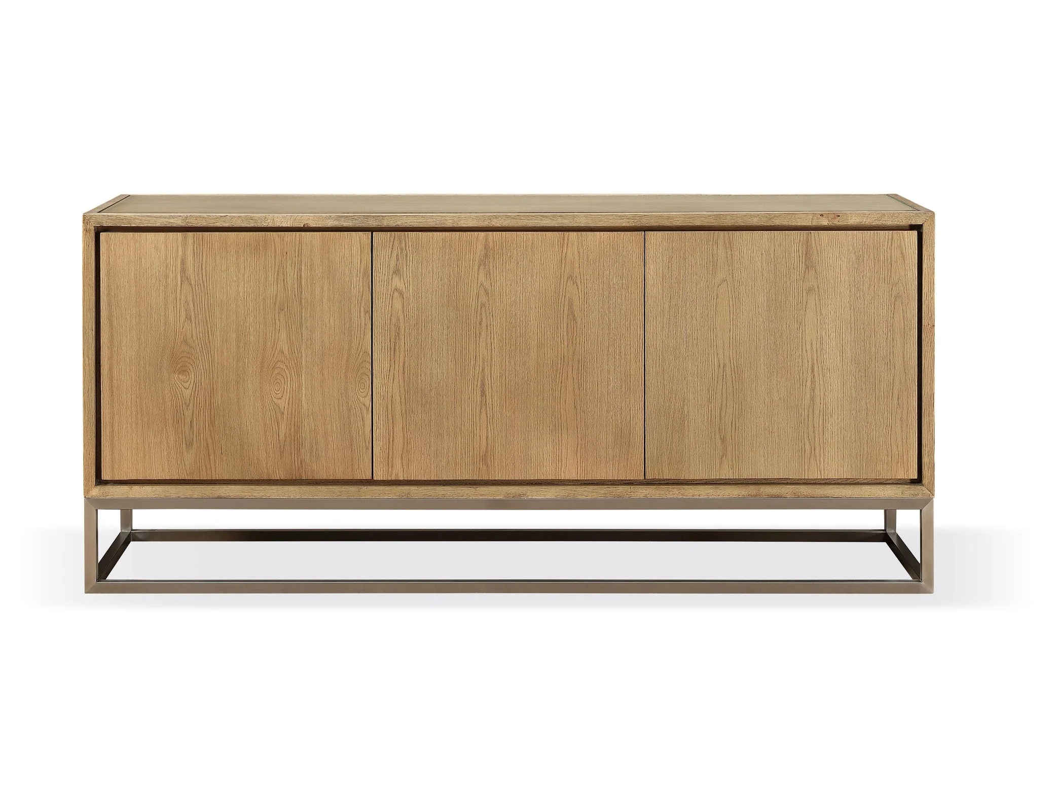 One Modern Coastal Metal Base Sideboard in White Oak and Brushed Stainless Steel