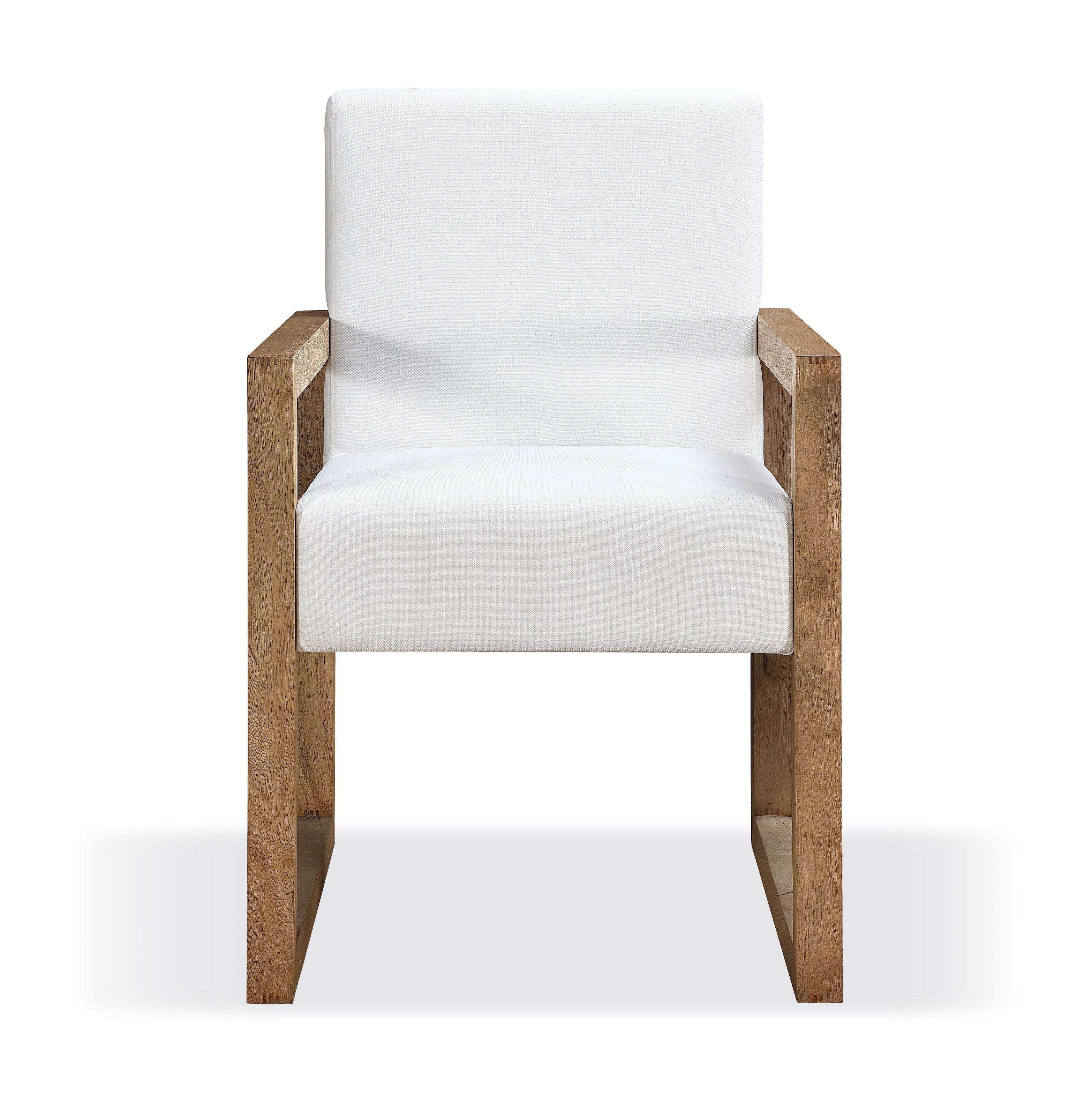 One Modern Coastal Sled Leg Upholstered Dining Arm Chair in White Pearl and Bisque (Set of 2) - Image 3