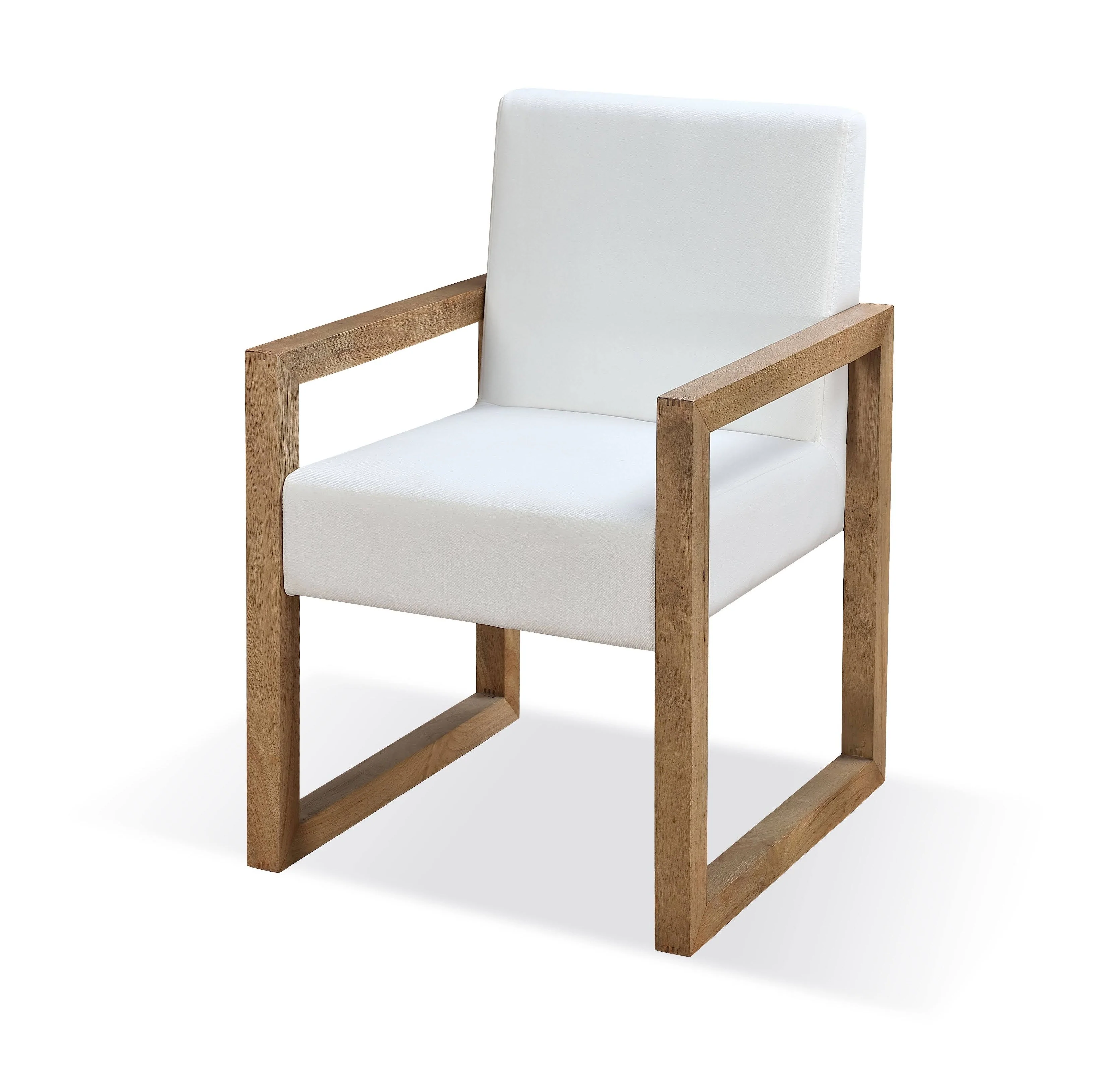 One Modern Coastal Sled Leg Upholstered Dining Arm Chair in White Pearl and Bisque (Set of 2) - Image 4