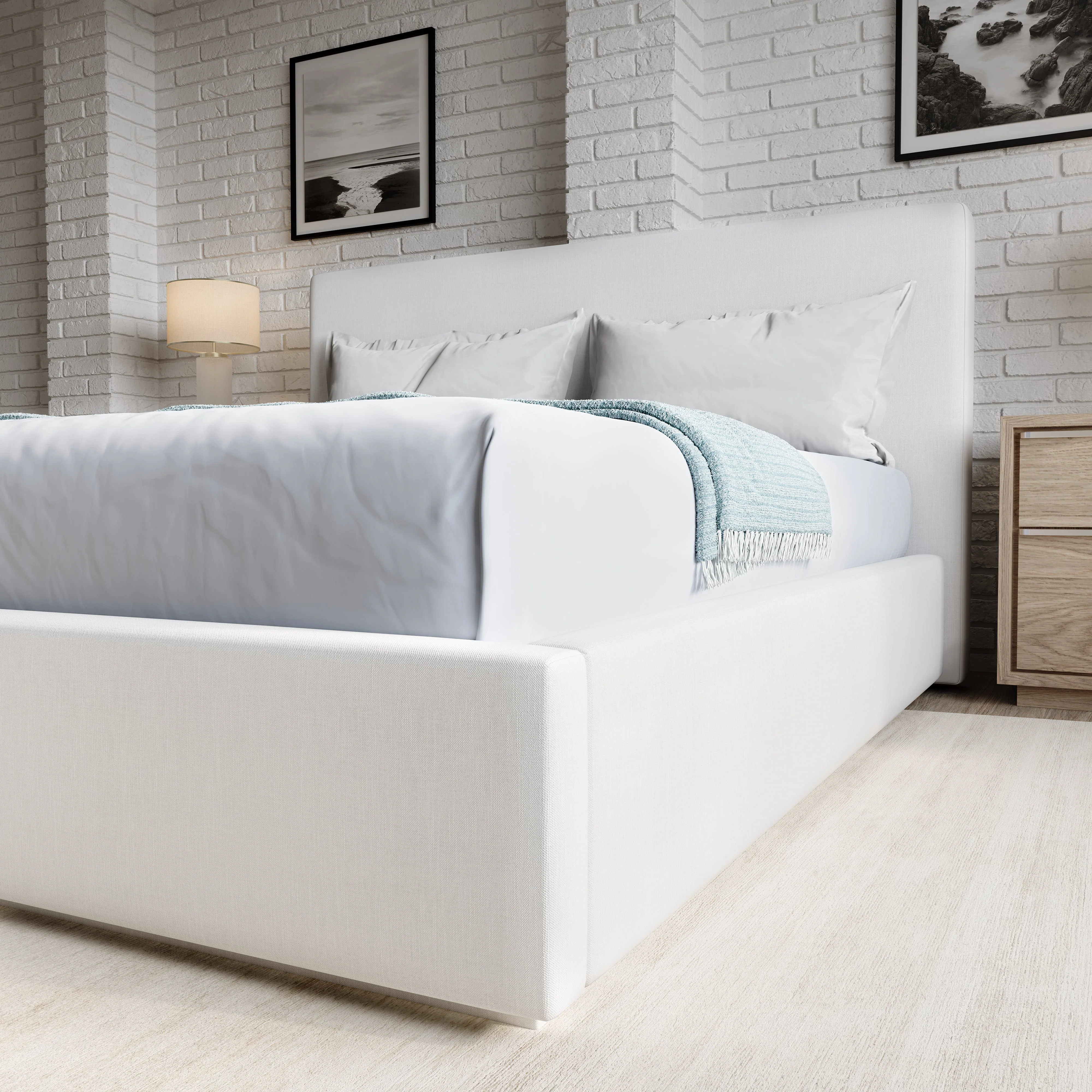 One Upholstered California King Platform Bed in Pearl - Image 2