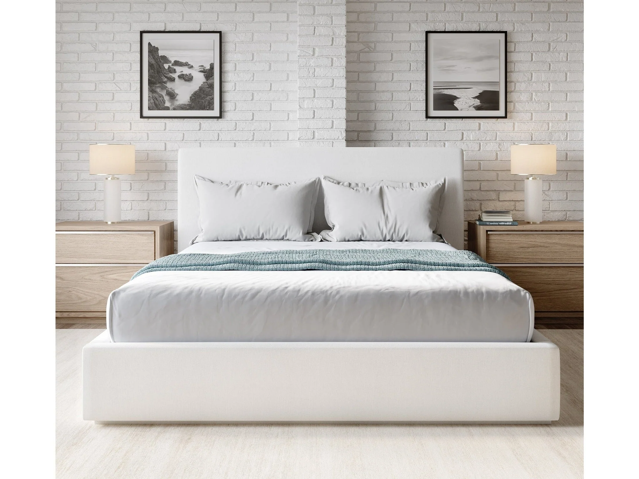 One Upholstered Footboard California King Storage Bed in Pearl