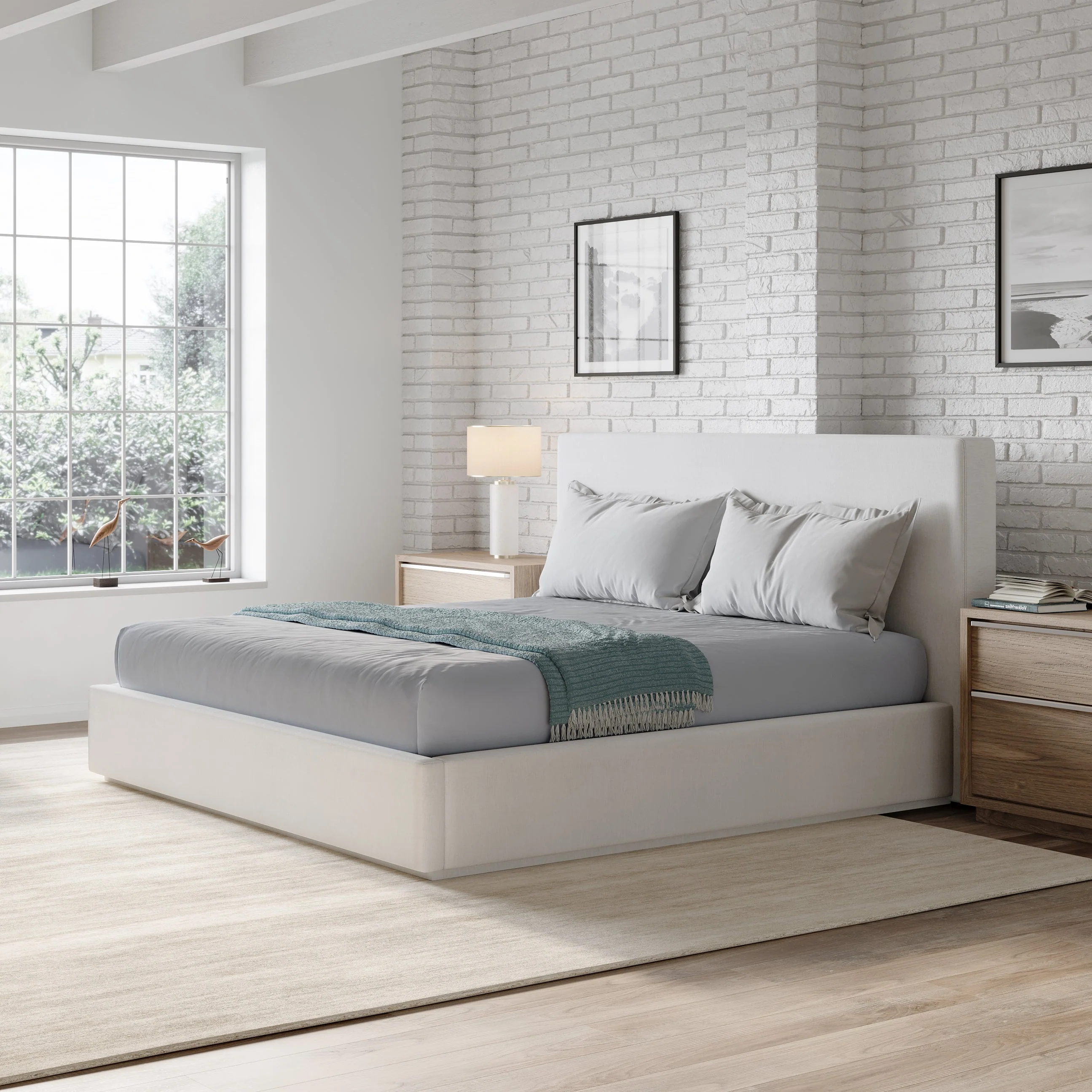 One Upholstered Footboard California King Storage Bed in Pearl - Image 3