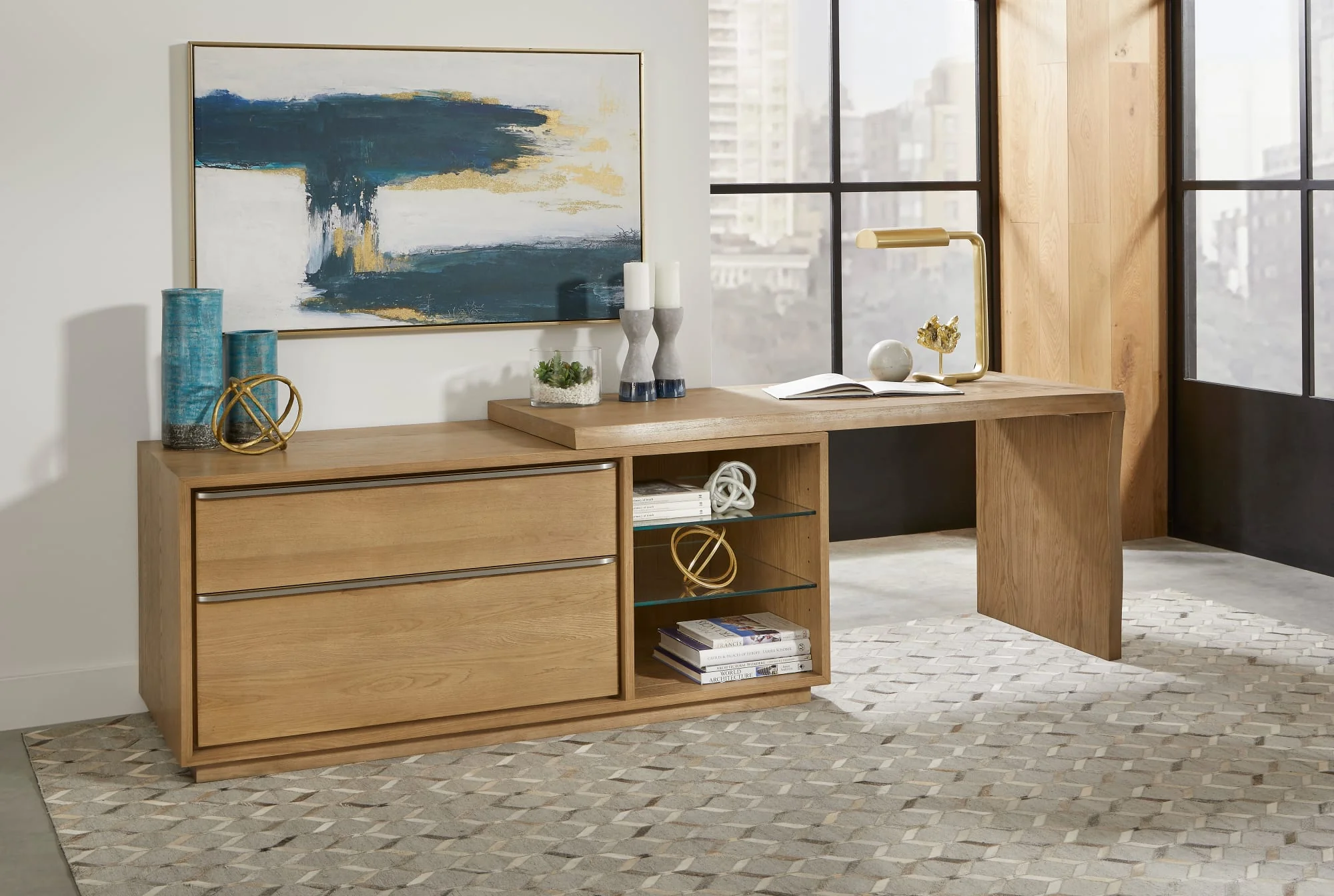One White Oak/Glass Live Edge Executive Desk - Image 2