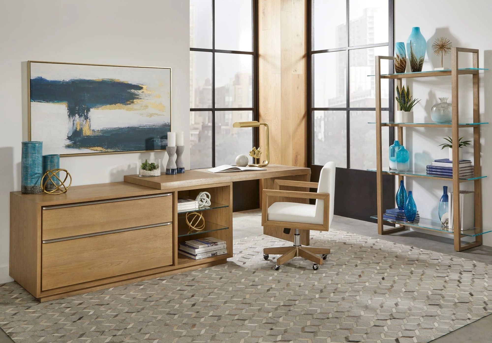 One White Oak/Glass Live Edge Executive Desk - Image 8