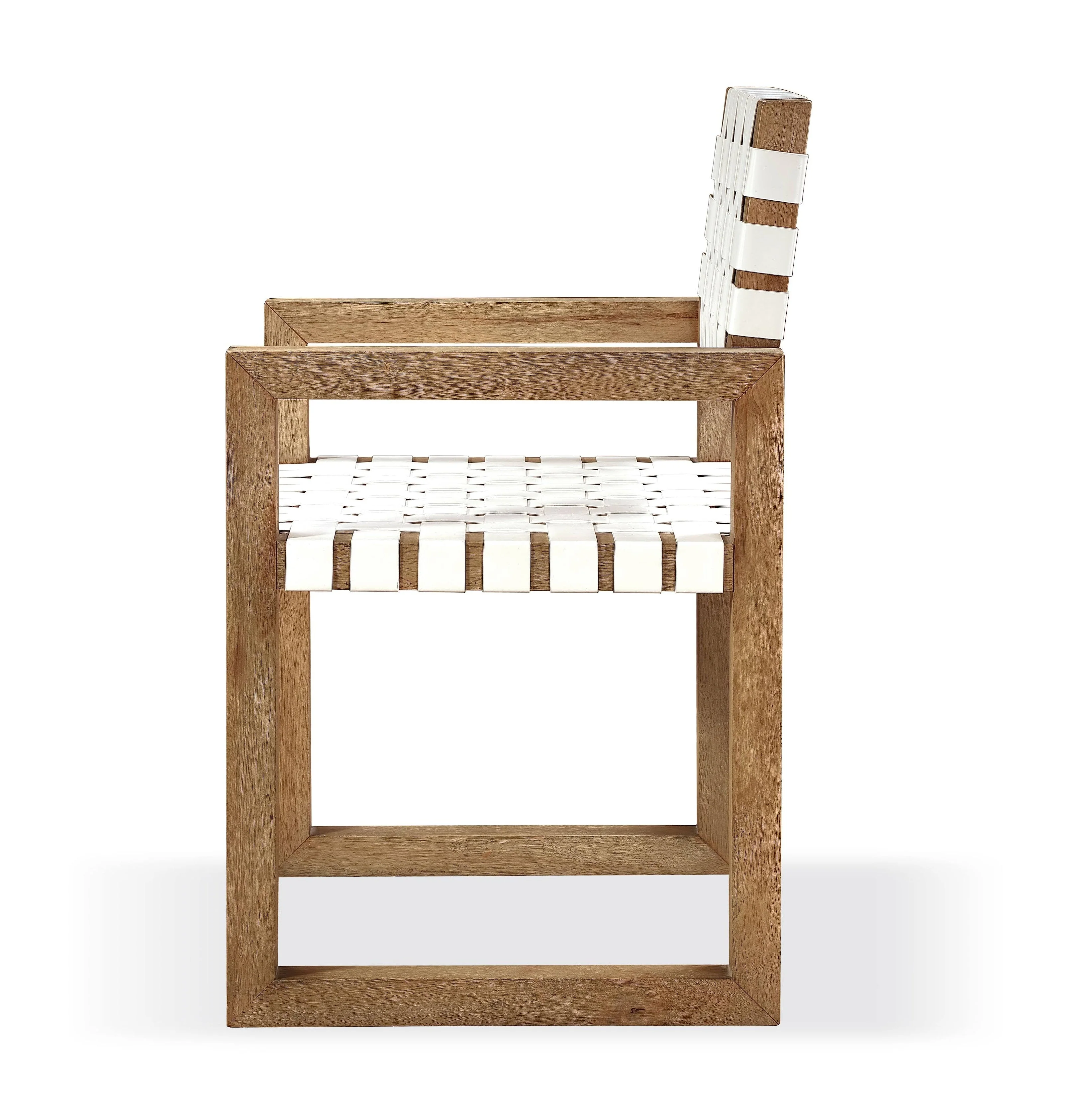 One Woven Leather and Solid Wood Dining Arm Chair in White and Bisque (Set of 2) - Image 3