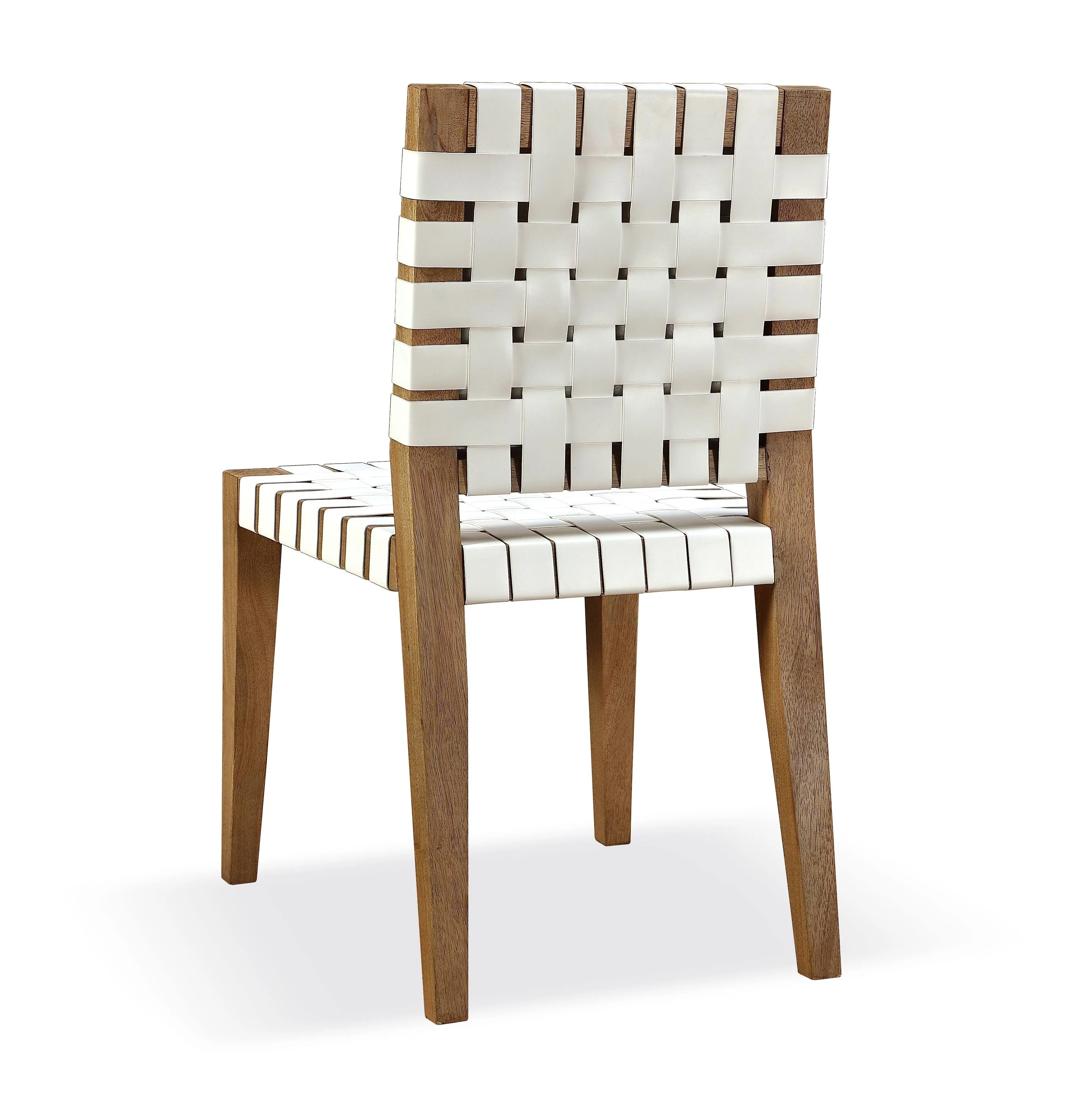 One Woven Leather and Solid Wood Dining Side Chair in White and Bisque (Set of 2) - Image 2