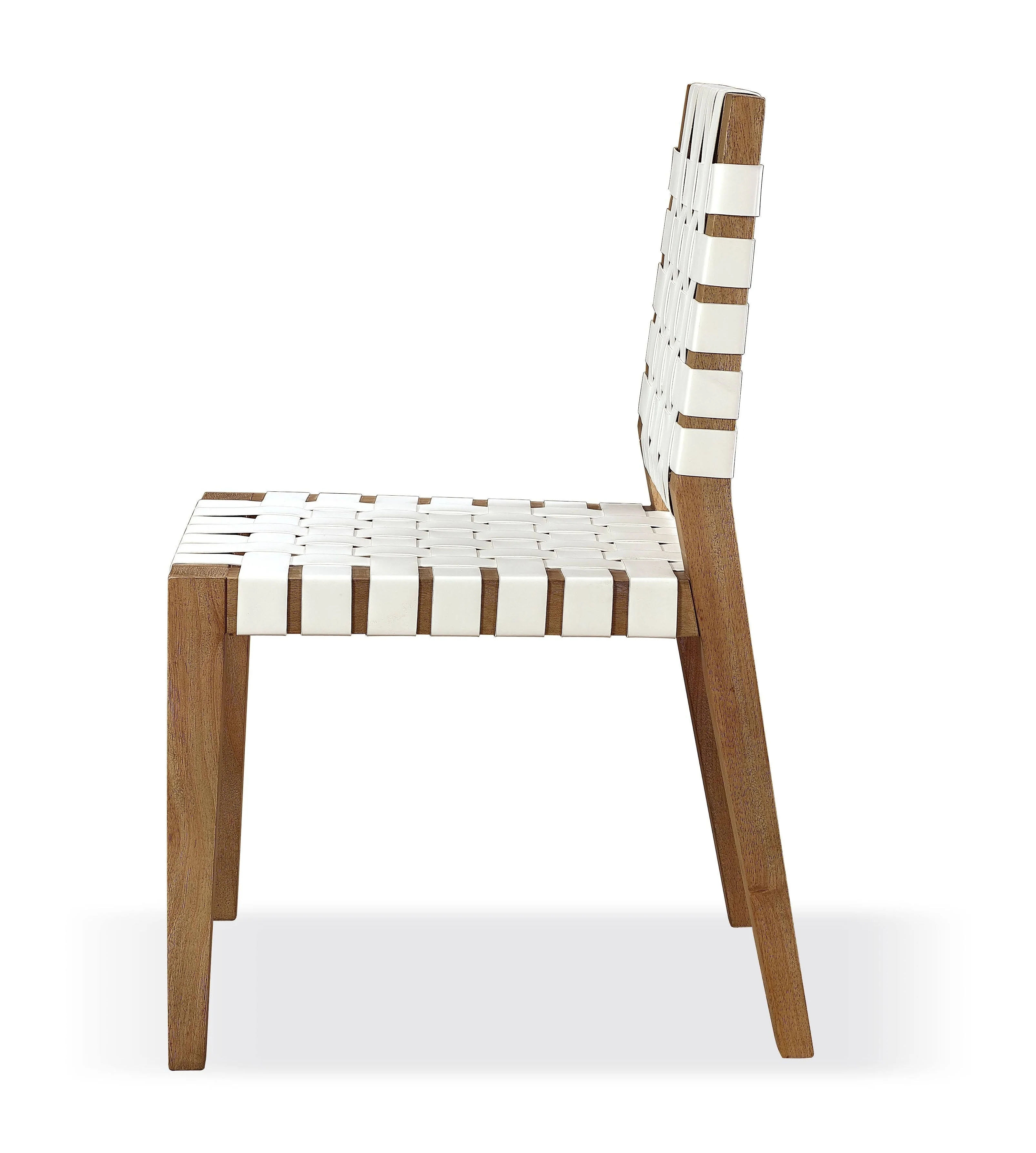 One Woven Leather and Solid Wood Dining Side Chair in White and Bisque (Set of 2) - Image 3