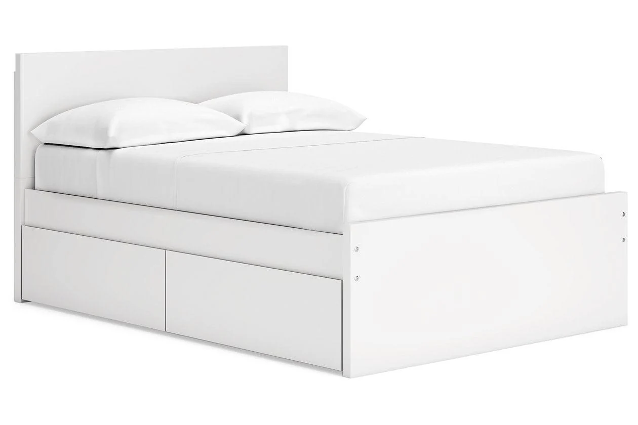 Onita White Full Panel Platform Bed with 1 Side Storage
