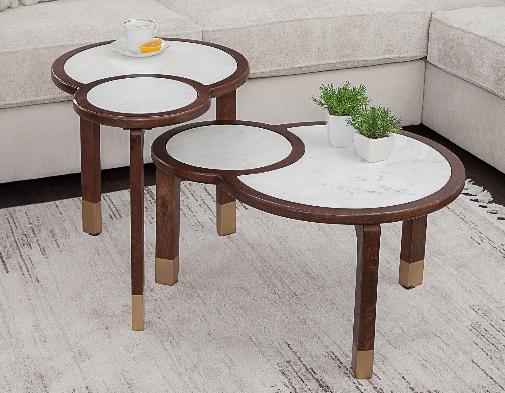 Oormi 3-Piece Banswara White Marble Inlay Table Set - Image 4